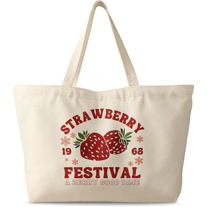 image:imageMiss Adola Large Tote Bag for Women  Canvas Tote Bag with Zipper Aesthetic Reusable Shoulder Bag for Gym Travel WorkStrawberry Festival