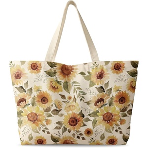 image:imageMiss Adola Large Tote Bag for Women  Canvas Tote Bag with Zipper Aesthetic Reusable Shoulder Bag for Gym Travel WorkWatercolor Sunflower