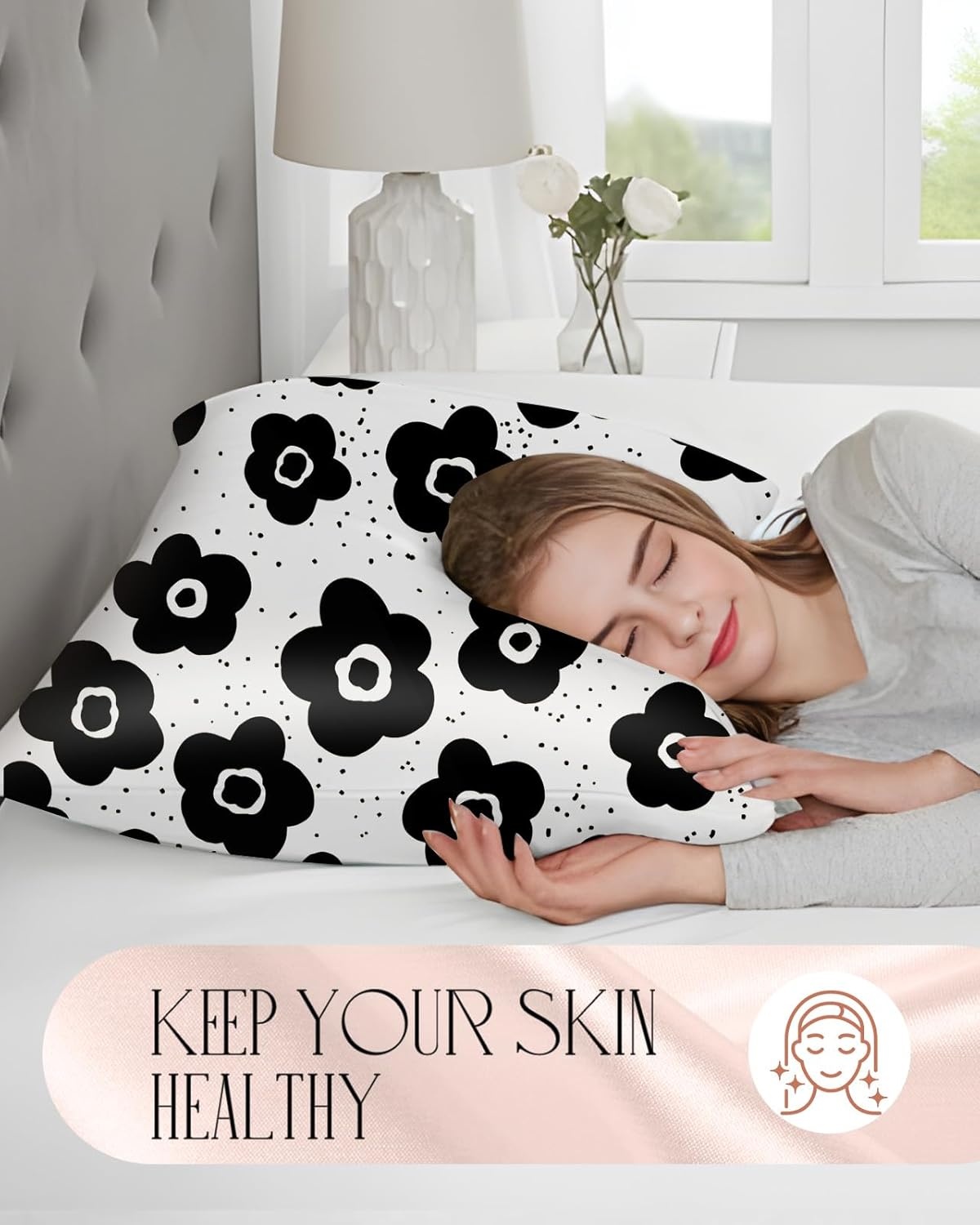 image:imageMiss Adola 2 Pack Mulberry Silk Pillowcase for Hair and Skin Standard Size 26 x 20 Inches with Hidden Zipper BK Spot Flower 19 Momme Soft Sleeping Silk Pillow Case for Women Moms