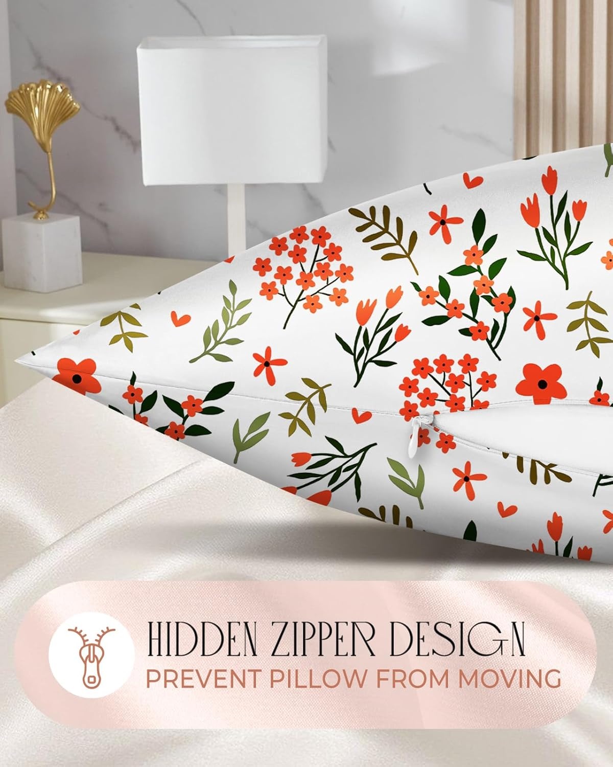 image:imageMiss Adola 2 Pack Mulberry Silk Pillowcase for Hair and Skin Standard Size 26 x 20 Inches with Hidden Zipper Red Flower 19 Momme Soft Sleeping Silk Pillow Case for Women Moms