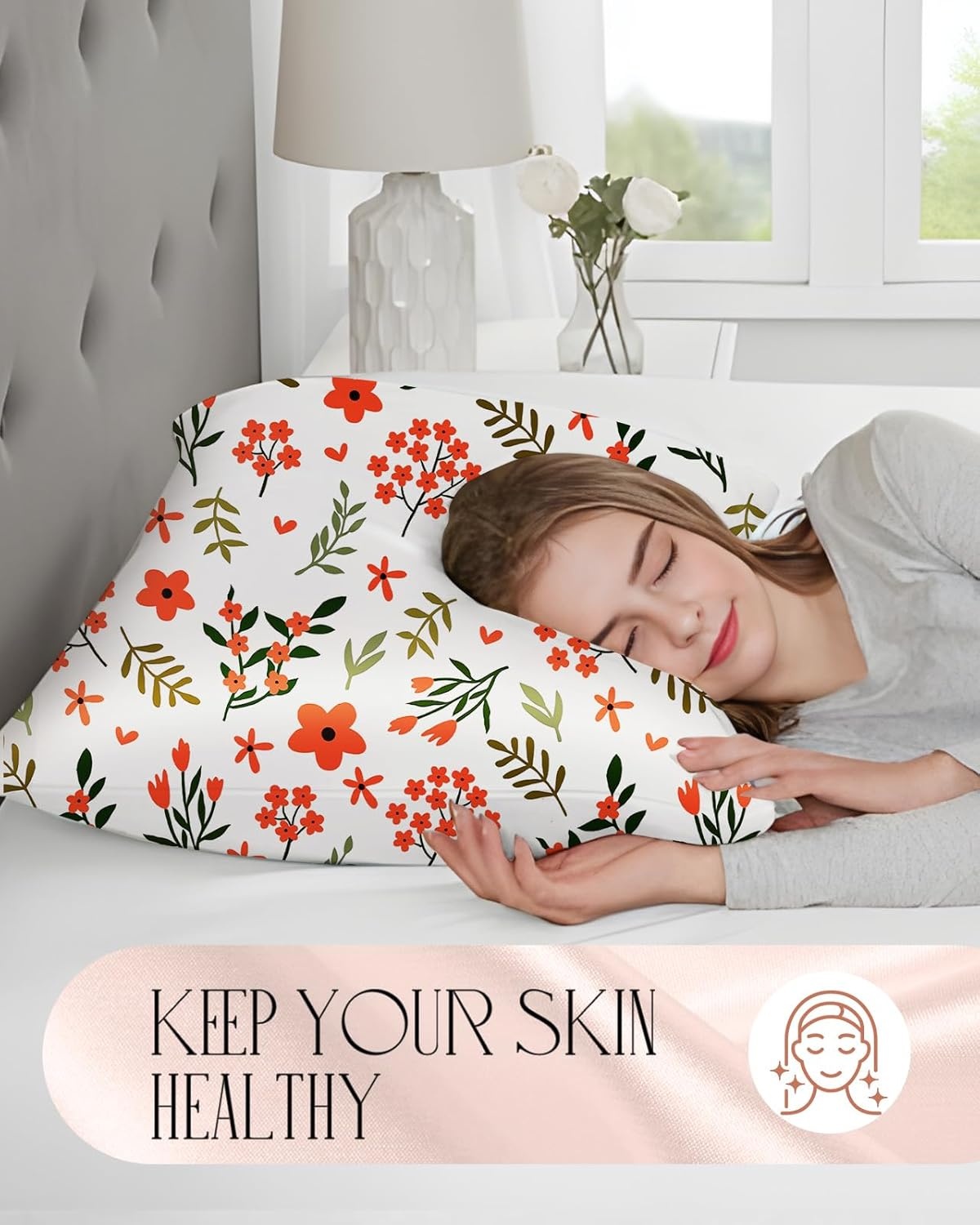 image:imageMiss Adola 2 Pack Mulberry Silk Pillowcase for Hair and Skin Standard Size 26 x 20 Inches with Hidden Zipper Red Flower 19 Momme Soft Sleeping Silk Pillow Case for Women Moms