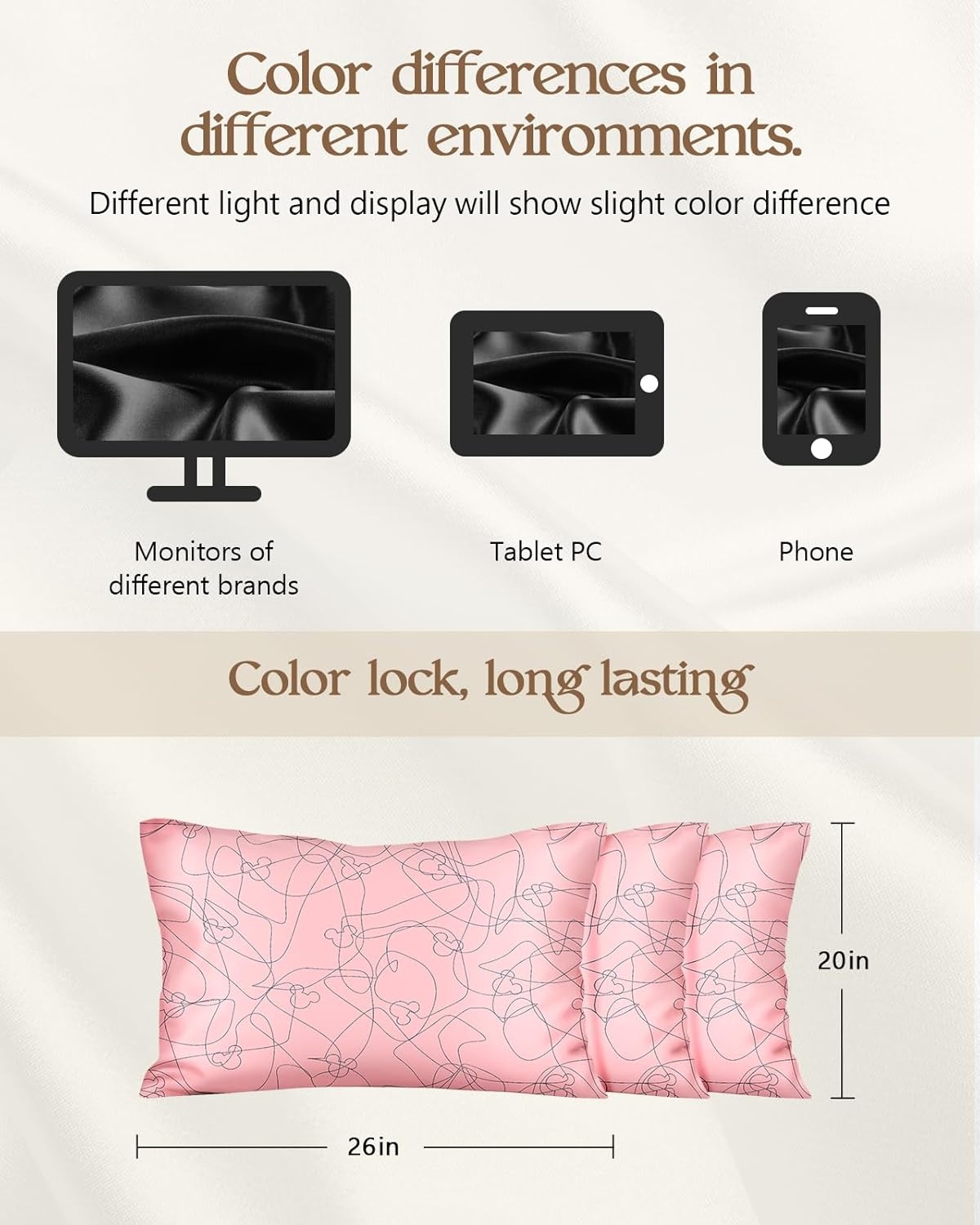image:imageMiss Adola 2 Pack Silk Pillowcase Standard Size 20 x 26 Inch Silky Pillow Case for Hair and Skin Soft Cute Aesthetic Bed Sleeping Pillow Cover with Zipper for Women Line Miqi