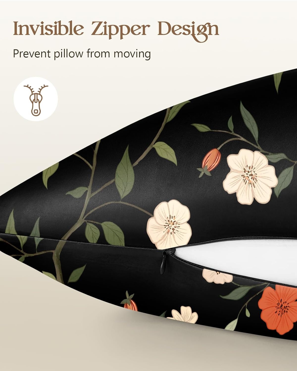 image:imageMiss Adola 2 Pack Silk Pillowcases 20x26 Inch Standard Size Silk Pillow Cases with Hidden Zipper for Women Lady Smooth Soft Breathable Cooling Design Pillowcases for Hair and Skin Green LeafBlack Flowers