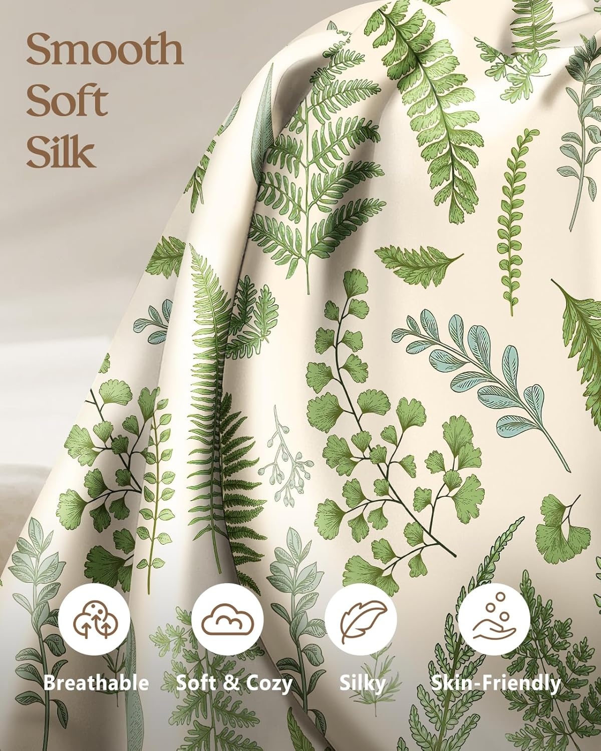 image:imageMiss Adola 2 Pack Silk Pillowcases 20x26 Inch Standard Size Silk Pillow Cases with Hidden Zipper for Women Lady Smooth Soft Breathable Cooling Design Pillowcases for Hair and Skin Green LeafGreen Leaf