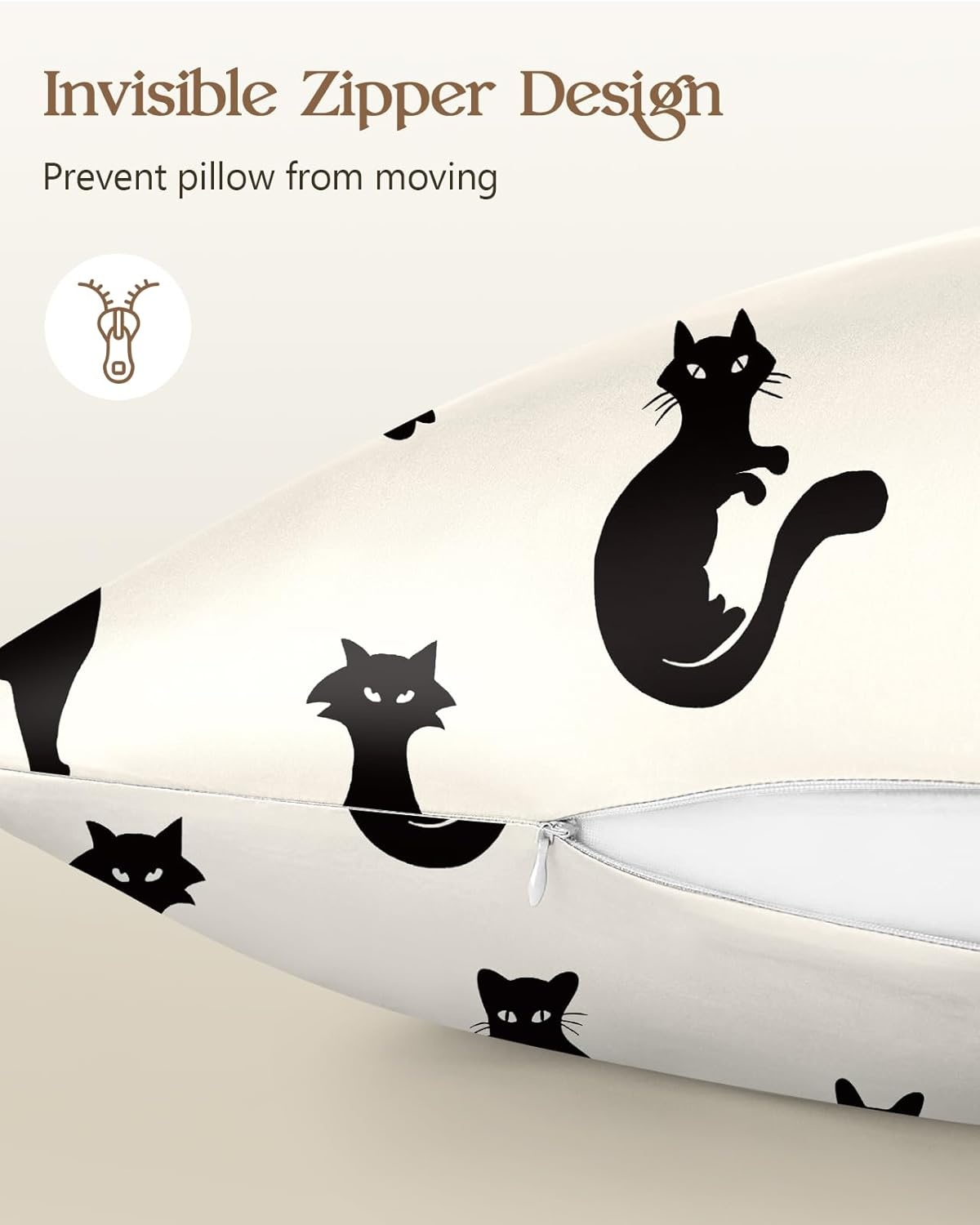 image:imageMiss Adola 2 Pack Silk Pillowcases 20x26 Inch Standard Size Silk Pillow Cases with Hidden Zipper for Women Lady Smooth Soft Breathable Cooling Design Pillowcases for Hair and Skin Green LeafBlack Cats