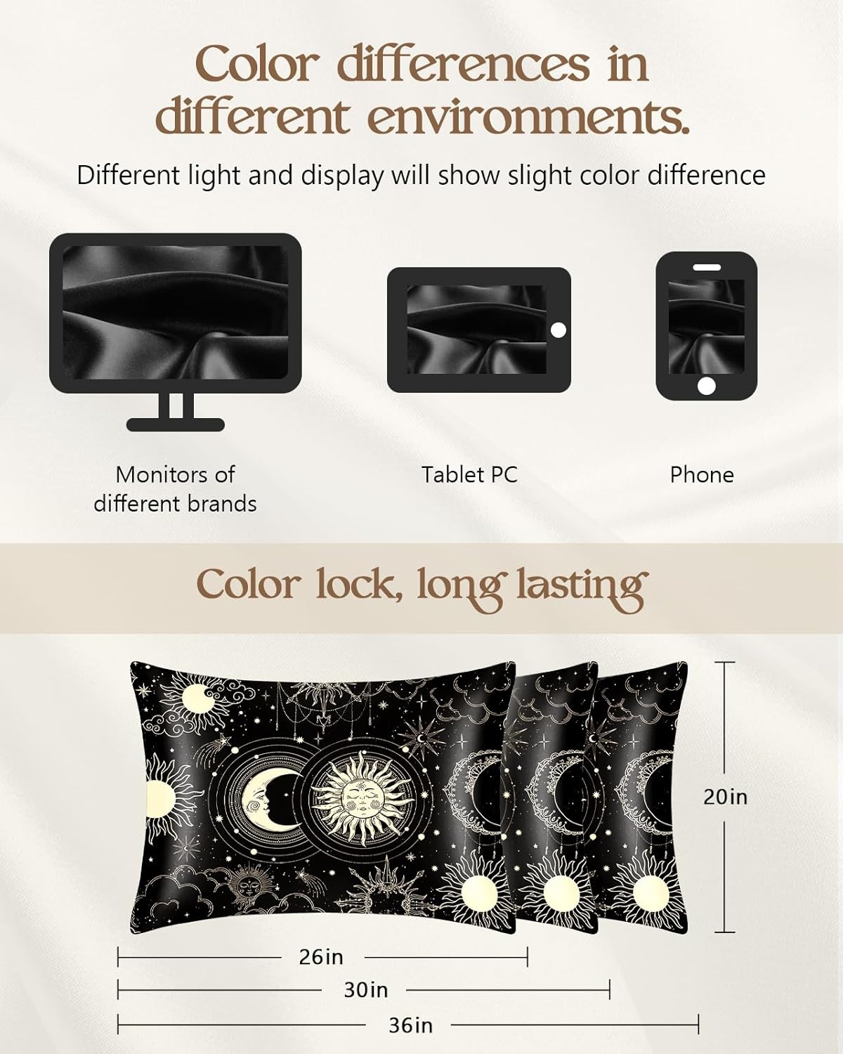 image:imageMiss Adola 2 Pack Silk Pillowcases 20x26 Inch Standard Size Silk Pillow Cases with Hidden Zipper for Women Lady Smooth Soft Breathable Cooling Design Pillowcases for Hair and Skin Green LeafBlack Star Moon