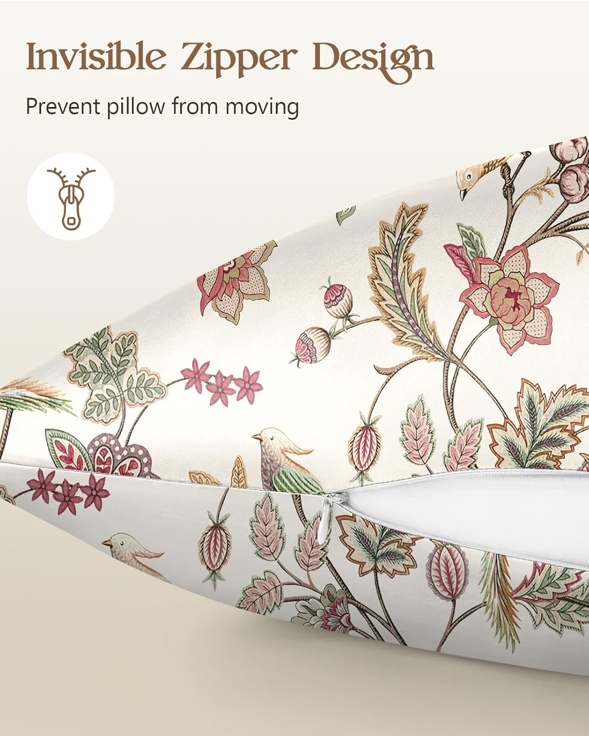 image:imageMiss Adola 2 Pack Silk Pillowcases 20x26 Inch Standard Size Silk Pillow Cases with Hidden Zipper for Women Lady Smooth Soft Breathable Cooling Design Pillowcases for Hair and Skin Green LeafFlower Bird