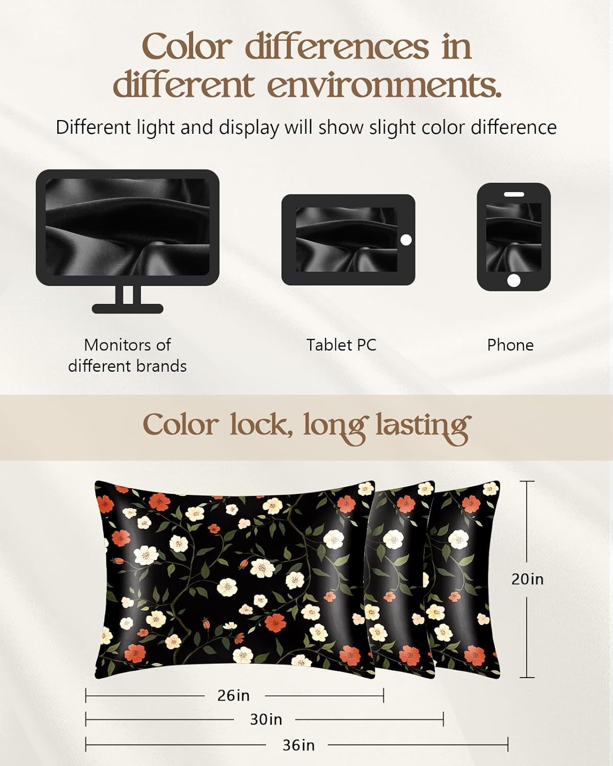 image:imageMiss Adola 2 Pack Silk Pillowcases 20x26 Inch Standard Size Silk Pillow Cases with Hidden Zipper for Women Lady Smooth Soft Breathable Cooling Design Pillowcases for Hair and Skin Green LeafBlack Flowers