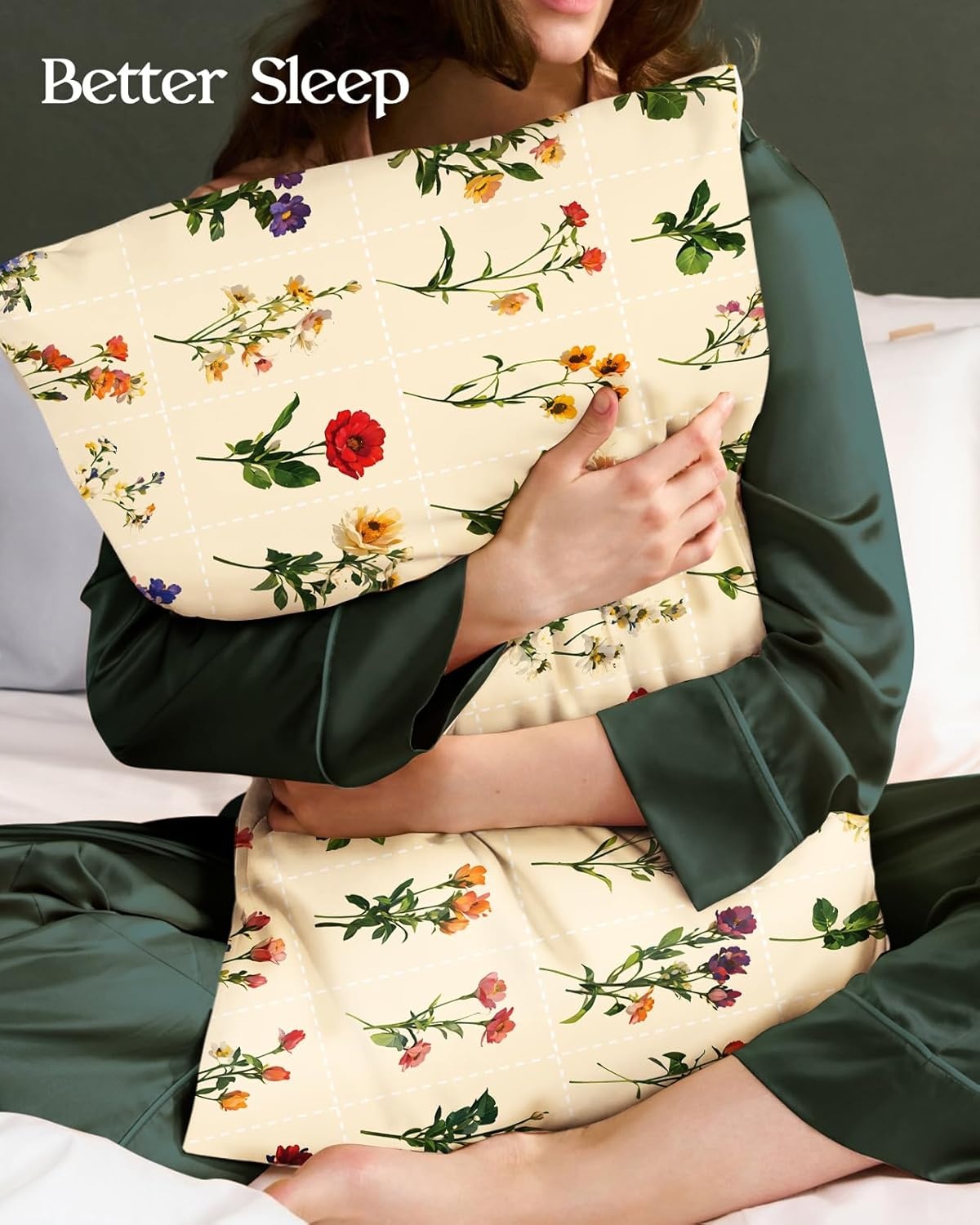 image:imageMiss Adola 2 Pack Silk Pillowcases Standard Size 20 x 26 Inch Silky Pillow Cases for Hair and Skin Soft Smooth Cooling Aesthetic Bed Sleeping Pillow Covers with Zipper for Women Green ArtFlorets Variety