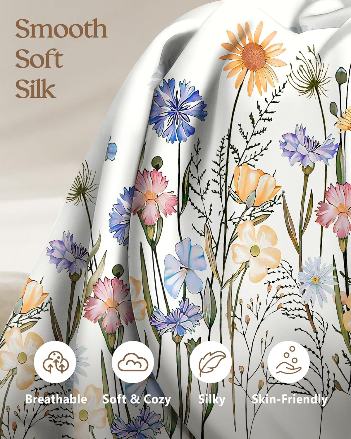 image:imageMiss Adola 2 Pack Silk Pillowcases Standard Size 20 x 26 Inch Silky Pillow Cases for Hair and Skin Soft Smooth Cooling Aesthetic Bed Sleeping Pillow Covers with Zipper for Women Green ArtColorful Flower