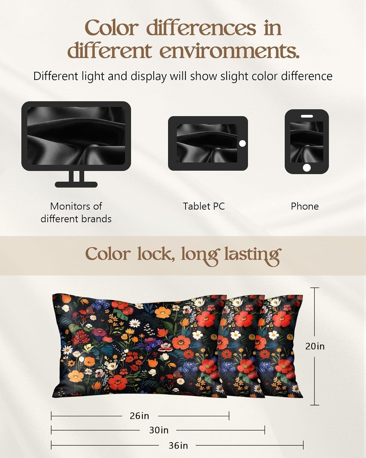 image:imageMiss Adola 2 Pack Silk Pillowcases Standard Size 20 x 26 Inch Silky Pillow Cases for Hair and Skin Soft Smooth Cooling Aesthetic Bed Sleeping Pillow Covers with Zipper for Women Green ArtBlack Floral
