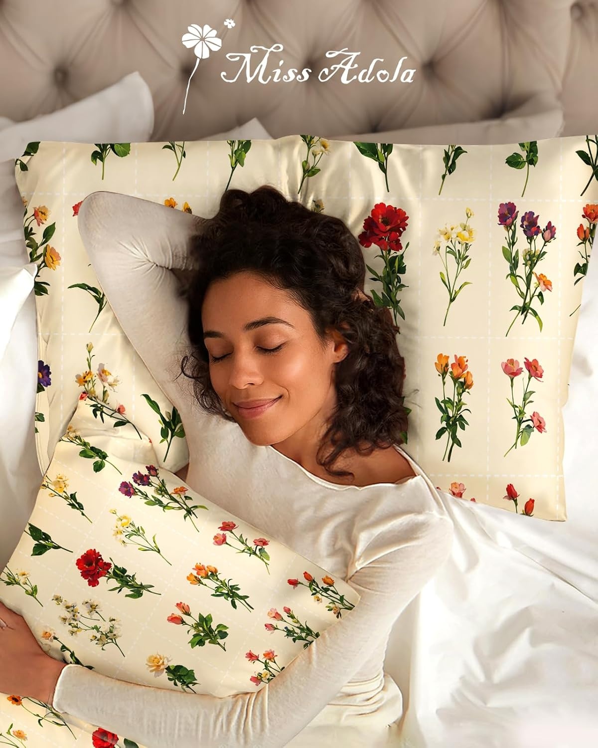 image:imageMiss Adola 2 Pack Silk Pillowcases Standard Size 20 x 26 Inch Silky Pillow Cases for Hair and Skin Soft Smooth Cooling Aesthetic Bed Sleeping Pillow Covers with Zipper for Women Green ArtFlorets Variety