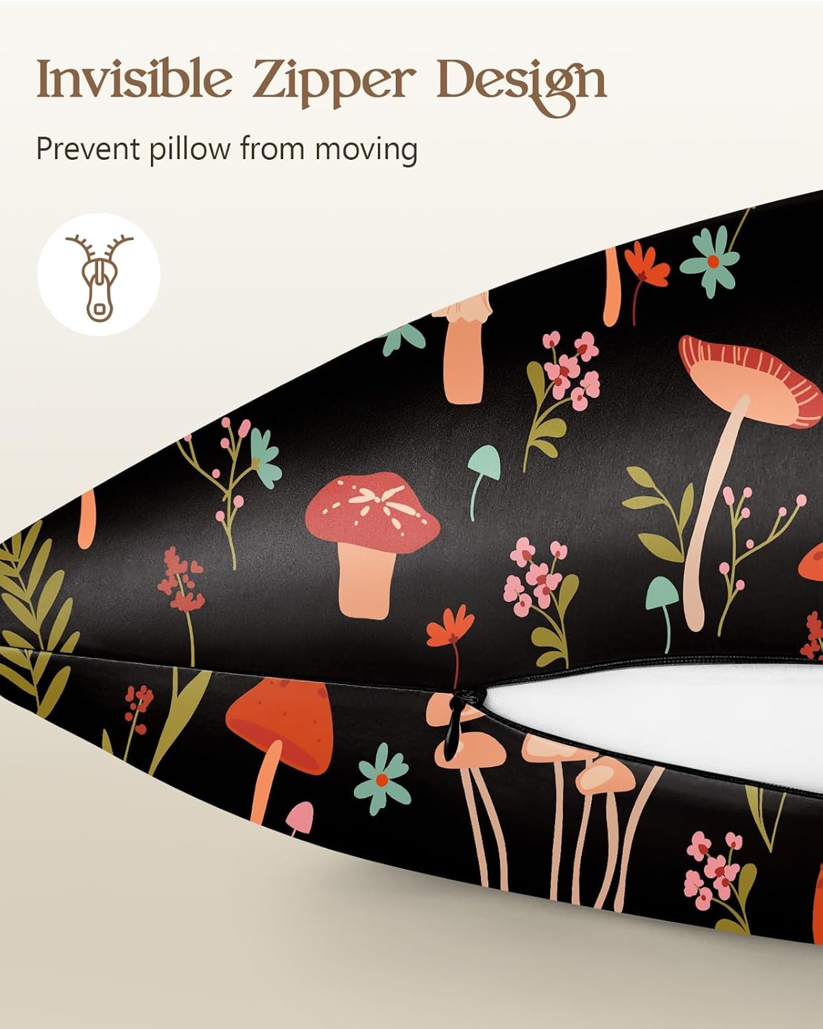 image:imageMiss Adola 2 Pack Silk Pillowcases Standard Size 20 x 26 Inch Silky Pillow Cases for Hair and Skin Soft Smooth Cooling Aesthetic Bed Sleeping Pillow Covers with Zipper for Women Green ArtMushroom Flowers