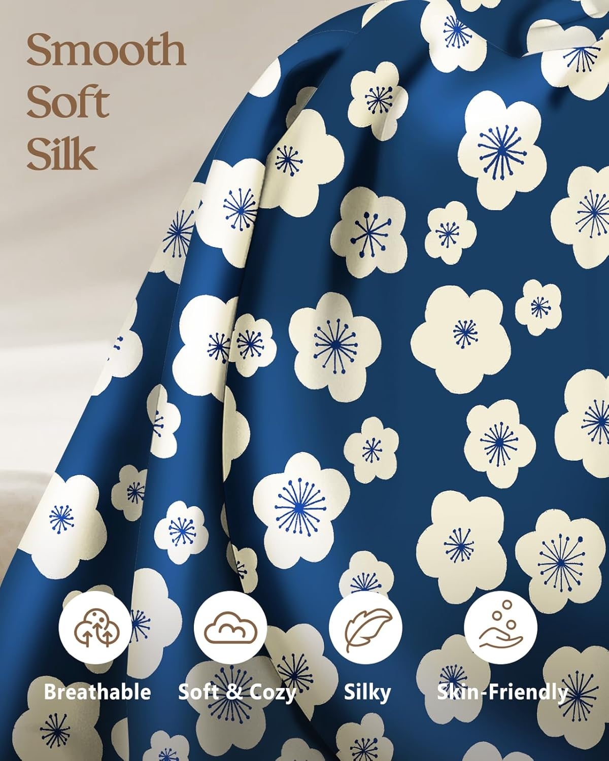 image:imageMiss Adola 2 Pack Silk Pillowcases Standard Size 20 x 26 Inch Silky Pillow Cases for Hair and Skin Soft Smooth Cooling Aesthetic Bed Sleeping Pillow Covers with Zipper for Women Green ArtBlue White Flowers