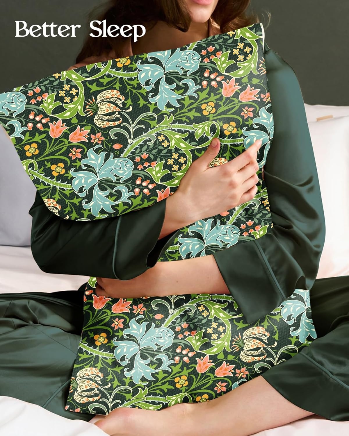image:imageMiss Adola 2 Pack Silk Pillowcases Standard Size 20 x 26 Inch Silky Pillow Cases for Hair and Skin Soft Smooth Cooling Aesthetic Bed Sleeping Pillow Covers with Zipper for Women Green ArtGreen Art