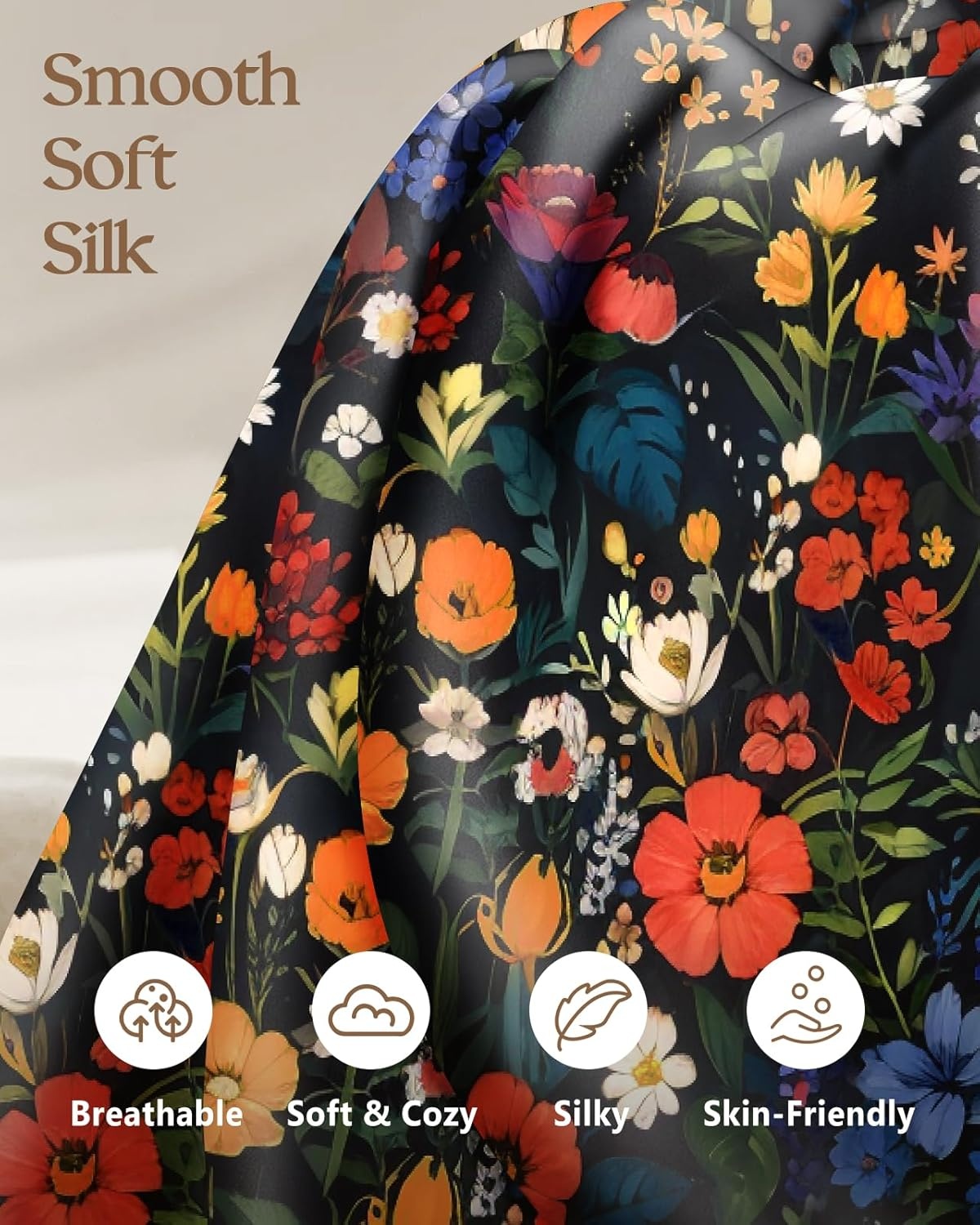 image:imageMiss Adola 2 Pack Silk Pillowcases Standard Size 20 x 26 Inch Silky Pillow Cases for Hair and Skin Soft Smooth Cooling Aesthetic Bed Sleeping Pillow Covers with Zipper for Women Green ArtBlack Floral