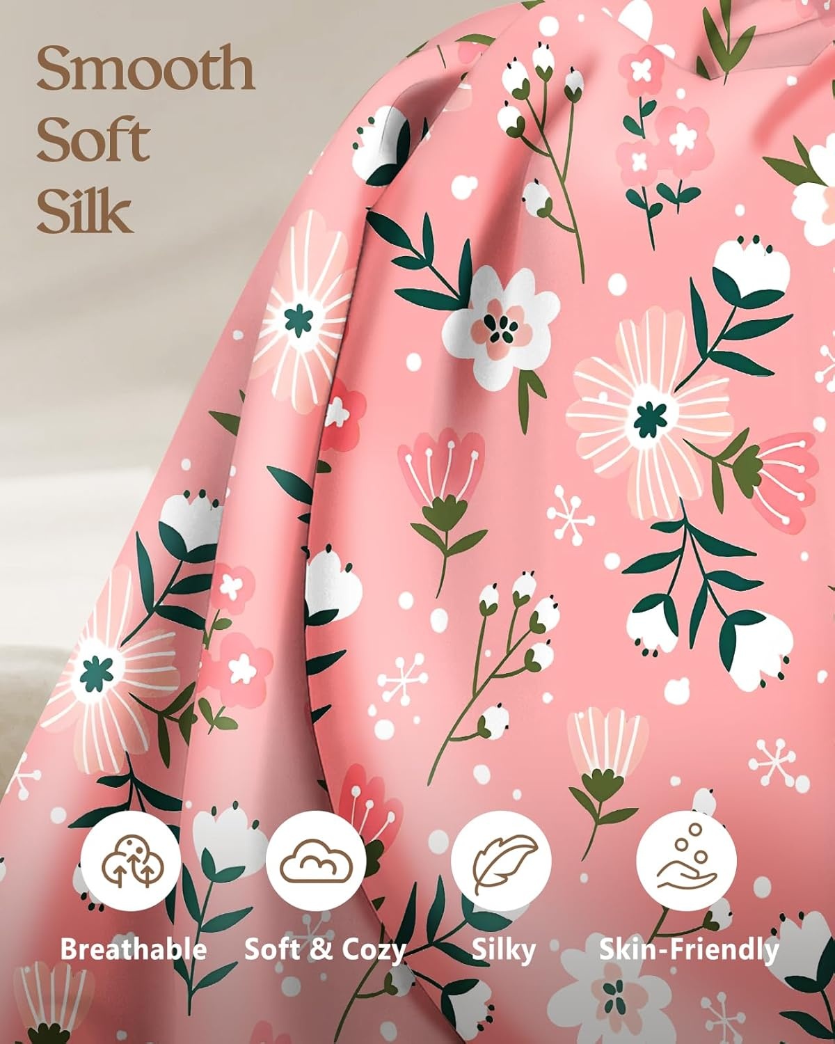 image:imageMiss Adola 2 Pack Silk Pillowcases Standard Size 20 x 26 Inch Silky Pillow Cases for Hair and Skin Soft Smooth Cooling Aesthetic Bed Sleeping Pillow Covers with Zipper for Women Green ArtPk White Flowers