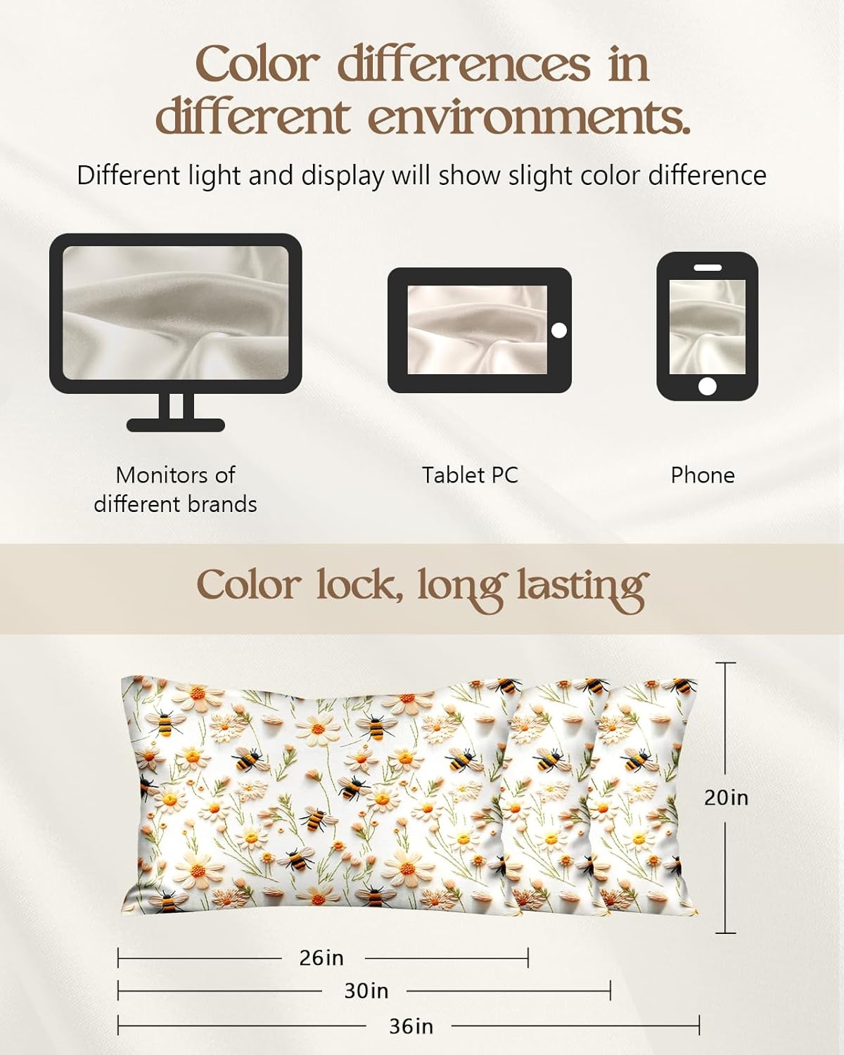 image:imageMiss Adola 2 Pack Silk Pillowcases Standard Size 20 x 26 Inch Silky Pillow Cases for Hair and Skin Soft Smooth Cooling Aesthetic Bed Sleeping Pillow Covers with Zipper for Women Green ArtWhite Flower Bee