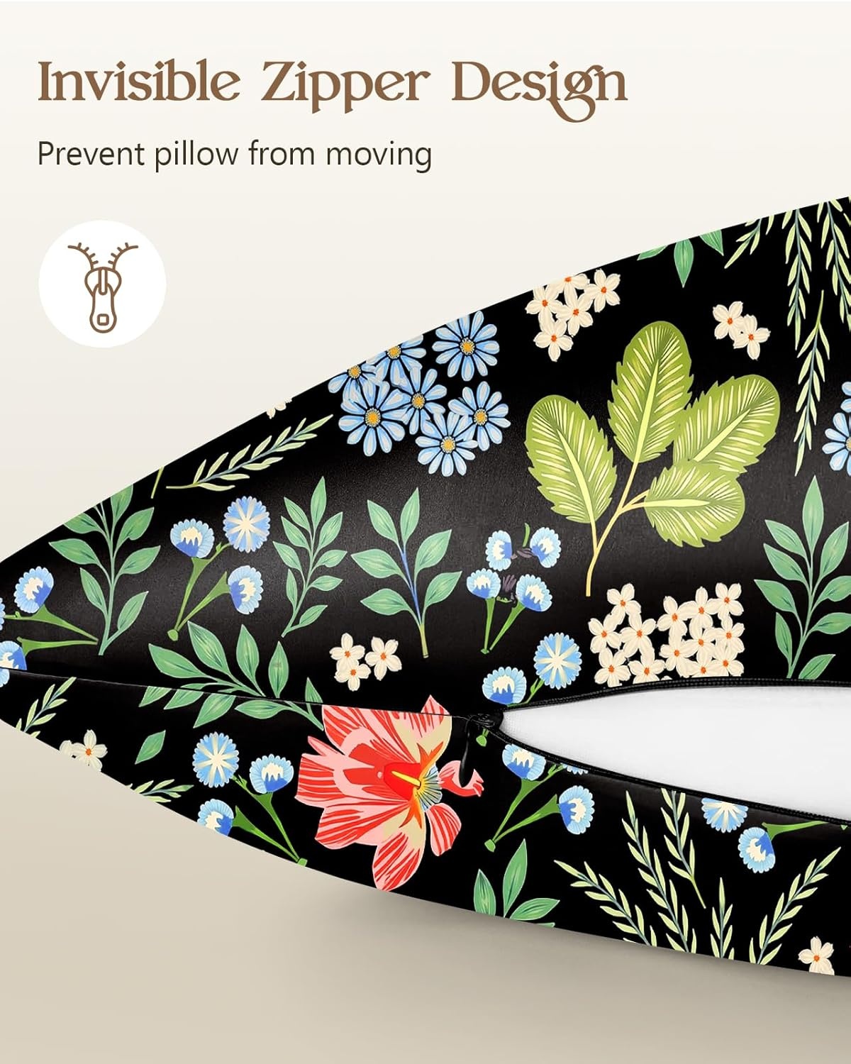 image:imageMiss Adola 2 Pack Silk Pillowcases Standard Size 20 x 26 Inch Silky Pillow Cases for Hair and Skin Soft Smooth Cooling Aesthetic Bed Sleeping Pillow Covers with Zipper for Women Green ArtBlack Leaf Flowers