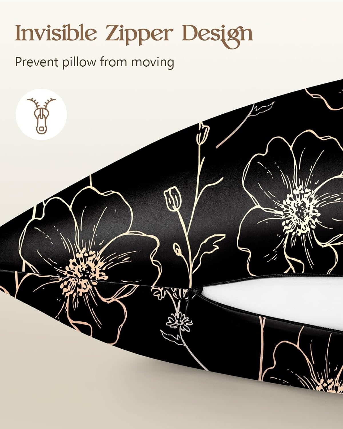 image:imageMiss Adola 2 Pack Silk Pillowcases Standard Size 20 x 26 Inch Silky Pillow Cases for Hair and Skin Soft Smooth Cooling Aesthetic Bed Sleeping Pillow Covers with Zipper for Women Green ArtGold Line Flowers