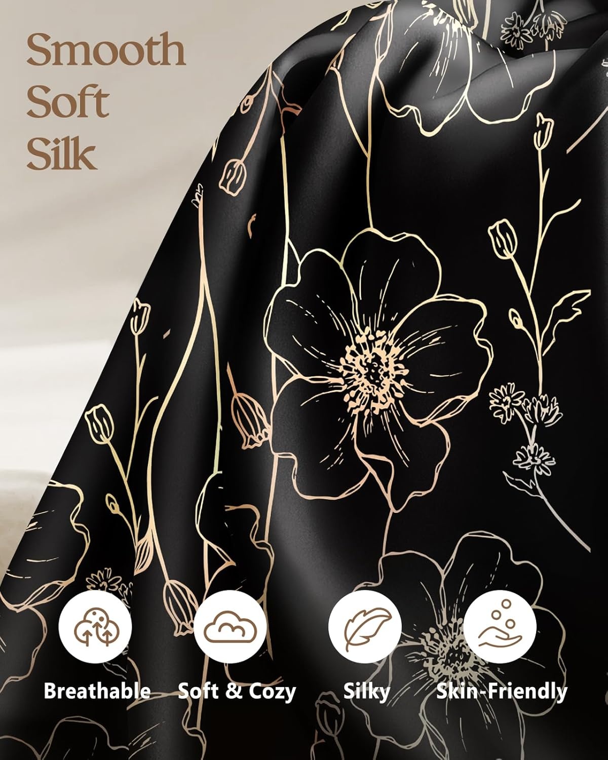 image:imageMiss Adola 2 Pack Silk Pillowcases Standard Size 20 x 26 Inch Silky Pillow Cases for Hair and Skin Soft Smooth Cooling Aesthetic Bed Sleeping Pillow Covers with Zipper for Women Green ArtGold Line Flowers