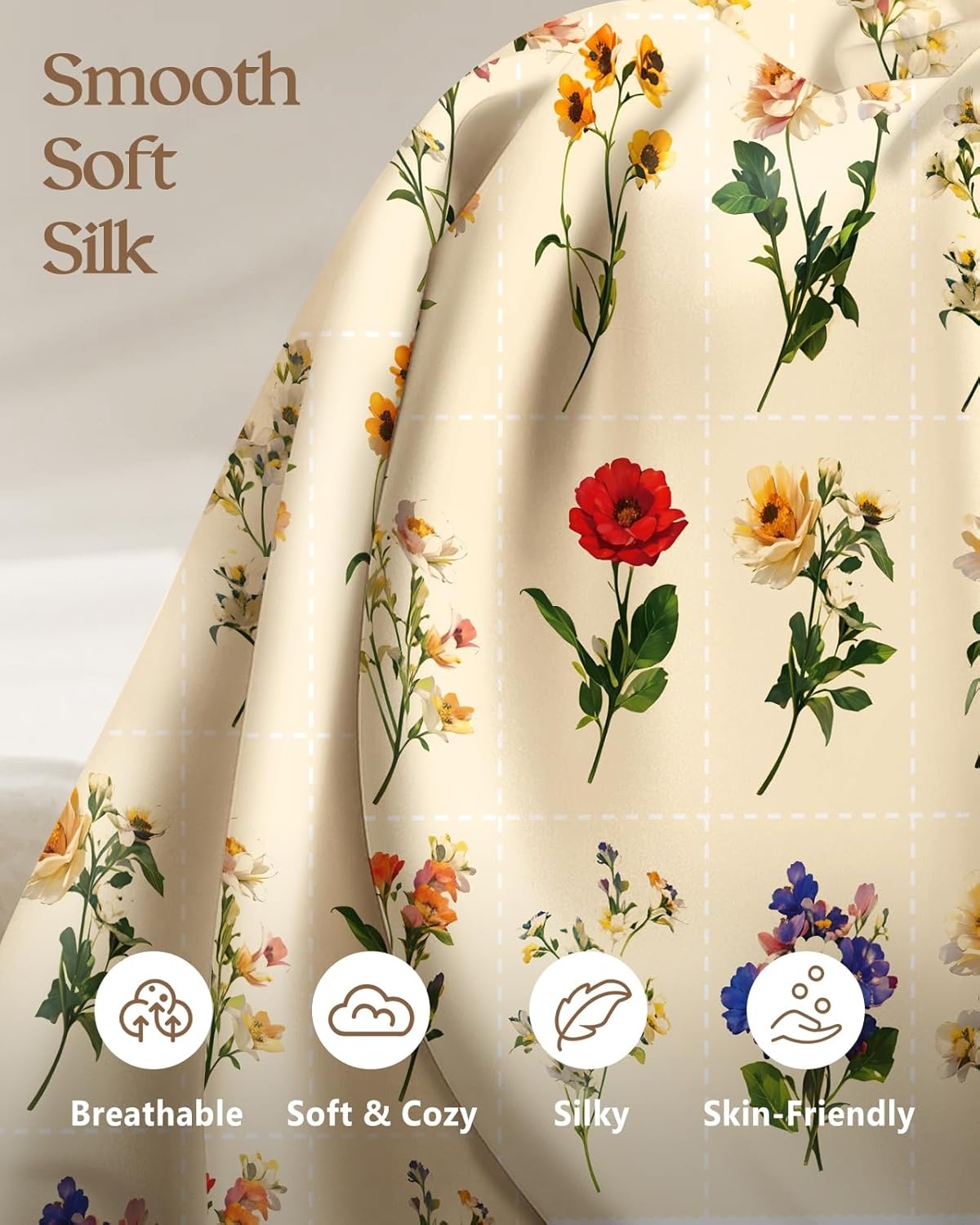image:imageMiss Adola 2 Pack Silk Pillowcases Standard Size 20 x 26 Inch Silky Pillow Cases for Hair and Skin Soft Smooth Cooling Aesthetic Bed Sleeping Pillow Covers with Zipper for Women Green ArtFlorets Variety