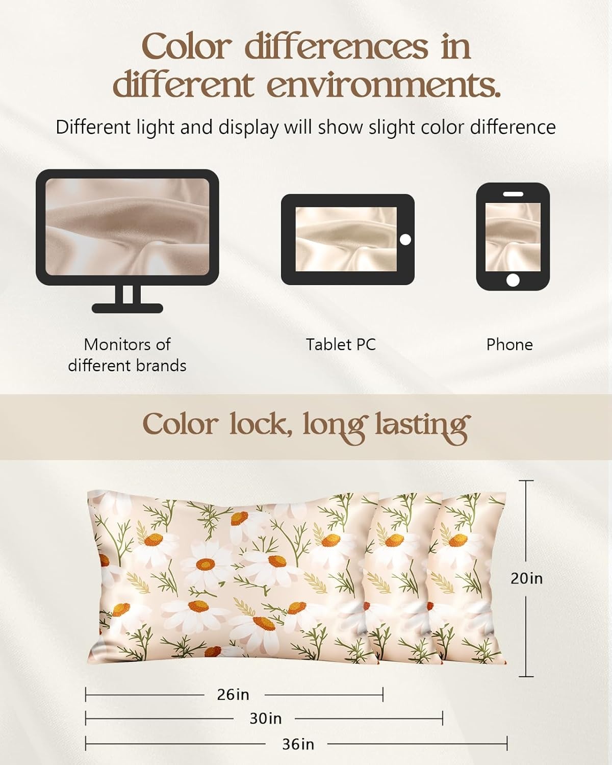 image:imageMiss Adola 2 Pack Silk Pillowcases Standard Size 20 x 26 Inch Silky Pillow Cases for Hair and Skin Soft Smooth Cooling Aesthetic Bed Sleeping Pillow Covers with Zipper for Women Green ArtFull Daisy