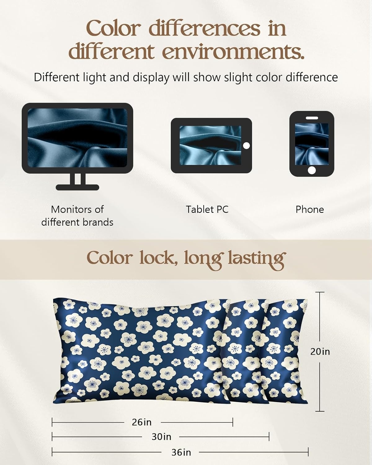 image:imageMiss Adola 2 Pack Silk Pillowcases Standard Size 20 x 26 Inch Silky Pillow Cases for Hair and Skin Soft Smooth Cooling Aesthetic Bed Sleeping Pillow Covers with Zipper for Women Green ArtBlue White Flowers