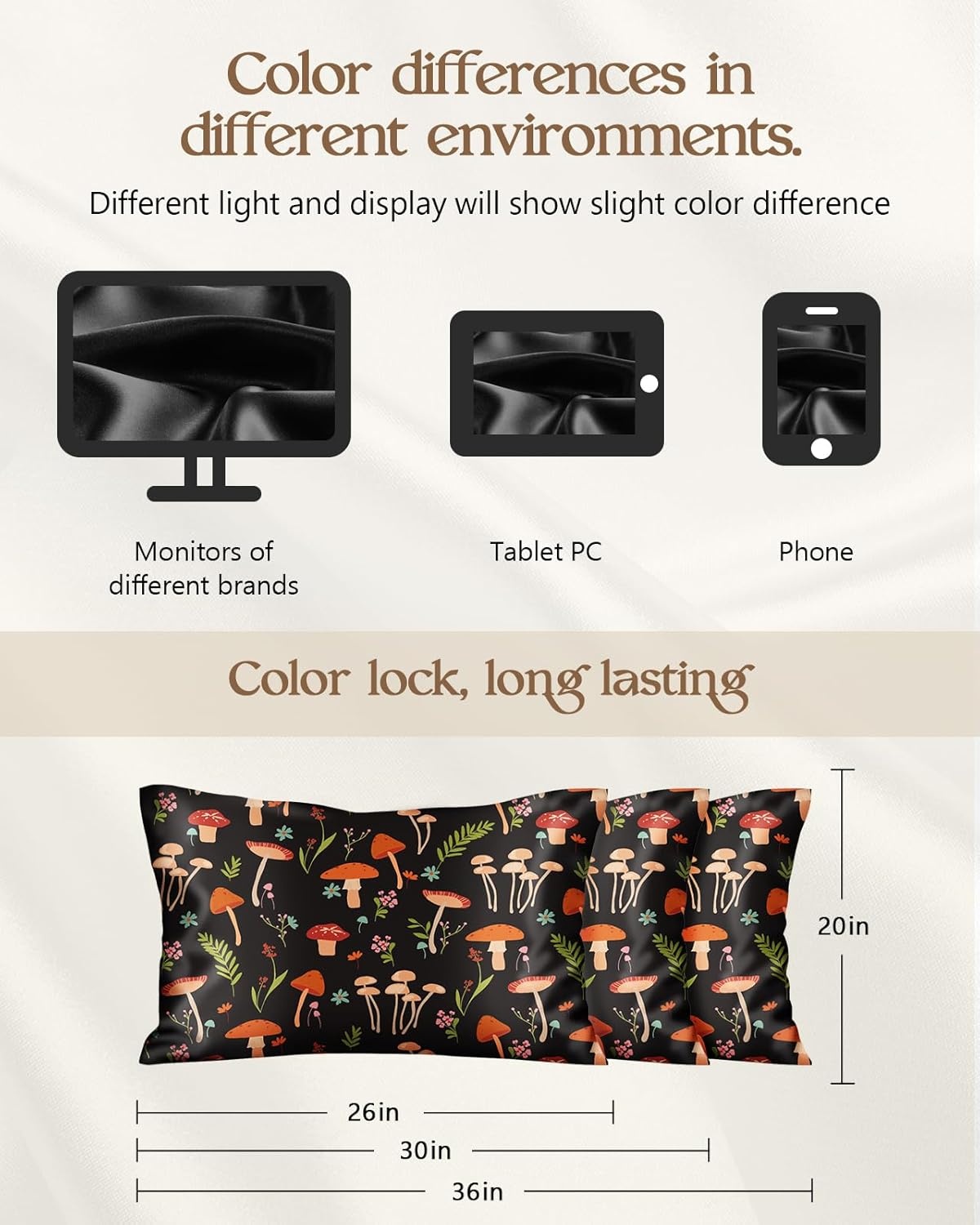 image:imageMiss Adola 2 Pack Silk Pillowcases Standard Size 20 x 26 Inch Silky Pillow Cases for Hair and Skin Soft Smooth Cooling Aesthetic Bed Sleeping Pillow Covers with Zipper for Women Green ArtMushroom Flowers