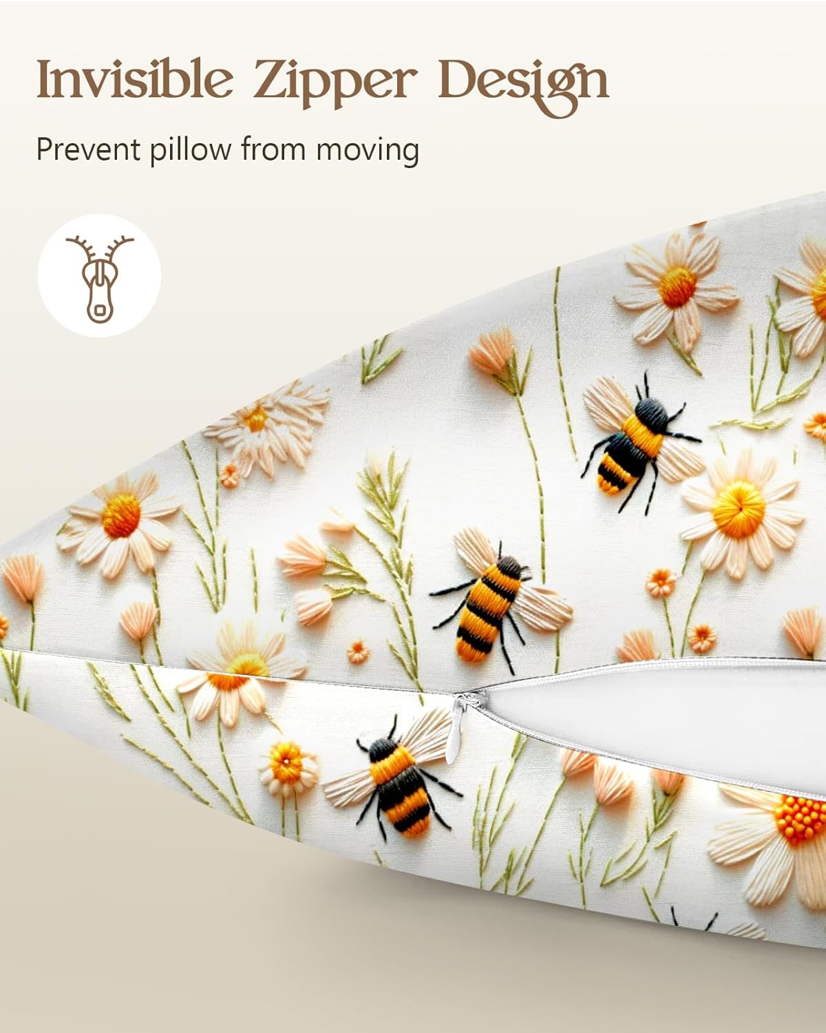 image:imageMiss Adola 2 Pack Silk Pillowcases Standard Size 20 x 26 Inch Silky Pillow Cases for Hair and Skin Soft Smooth Cooling Aesthetic Bed Sleeping Pillow Covers with Zipper for Women Green ArtWhite Flower Bee