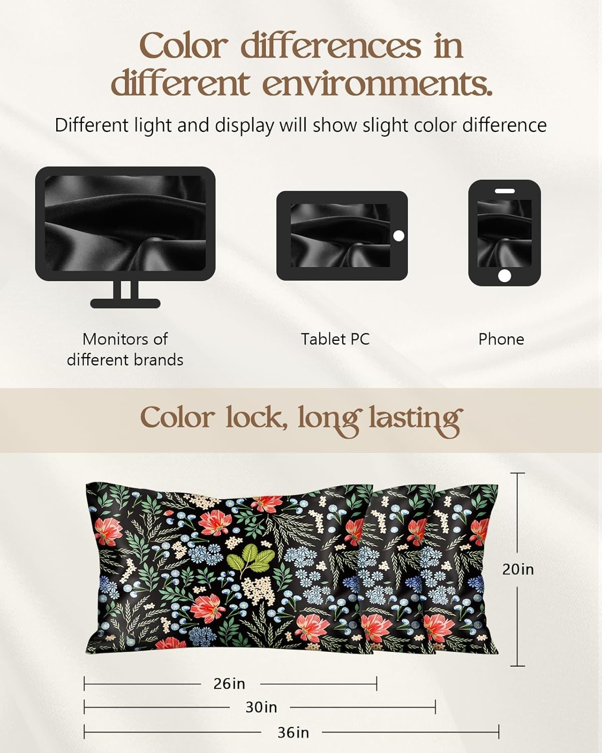 image:imageMiss Adola 2 Pack Silk Pillowcases Standard Size 20 x 26 Inch Silky Pillow Cases for Hair and Skin Soft Smooth Cooling Aesthetic Bed Sleeping Pillow Covers with Zipper for Women Green ArtBlack Leaf Flowers