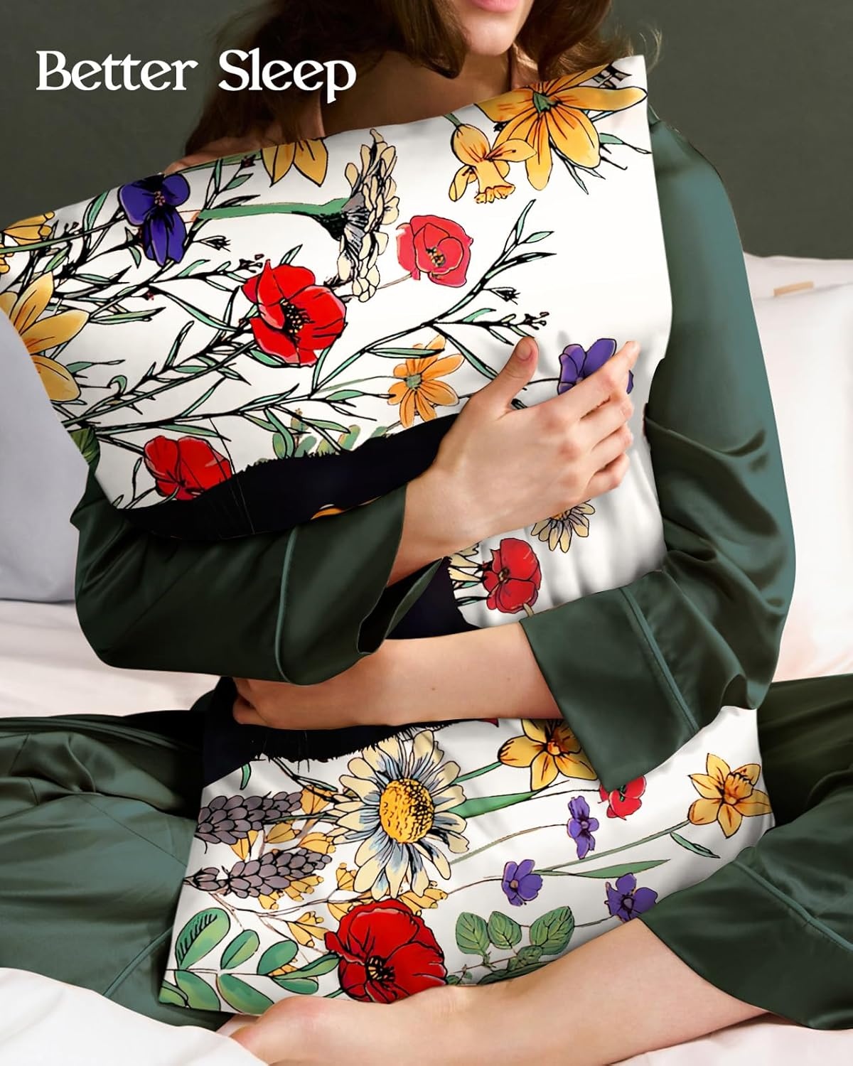 image:imageMiss Adola 2 Pack Silk Pillowcases Standard Size 20 x 26 Inch Silky Pillow Cases for Hair and Skin Soft Smooth Cooling Aesthetic Bed Sleeping Pillow Covers with Zipper for Women Green ArtCat in Grass