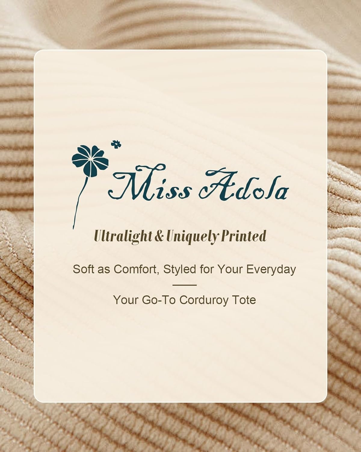 image:imageMiss Adola Aesthetic Corduroy Tote Bag Large Travel Tote Bag for Women with Zipper Multi Pockets for Work Teacher NurseBeige