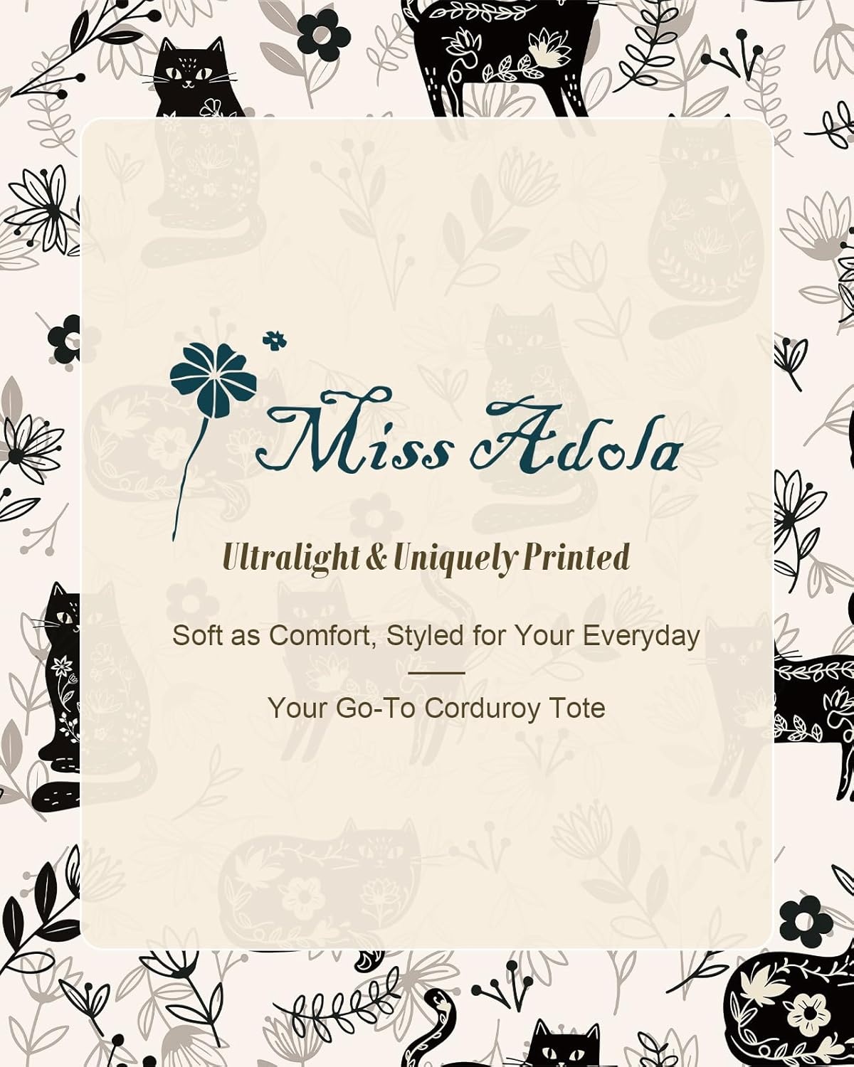 image:imageMiss Adola Aesthetic Corduroy Tote Bag Large Travel Tote Bag for Women with Zipper Multi Pockets for Work Teacher NurseCat
