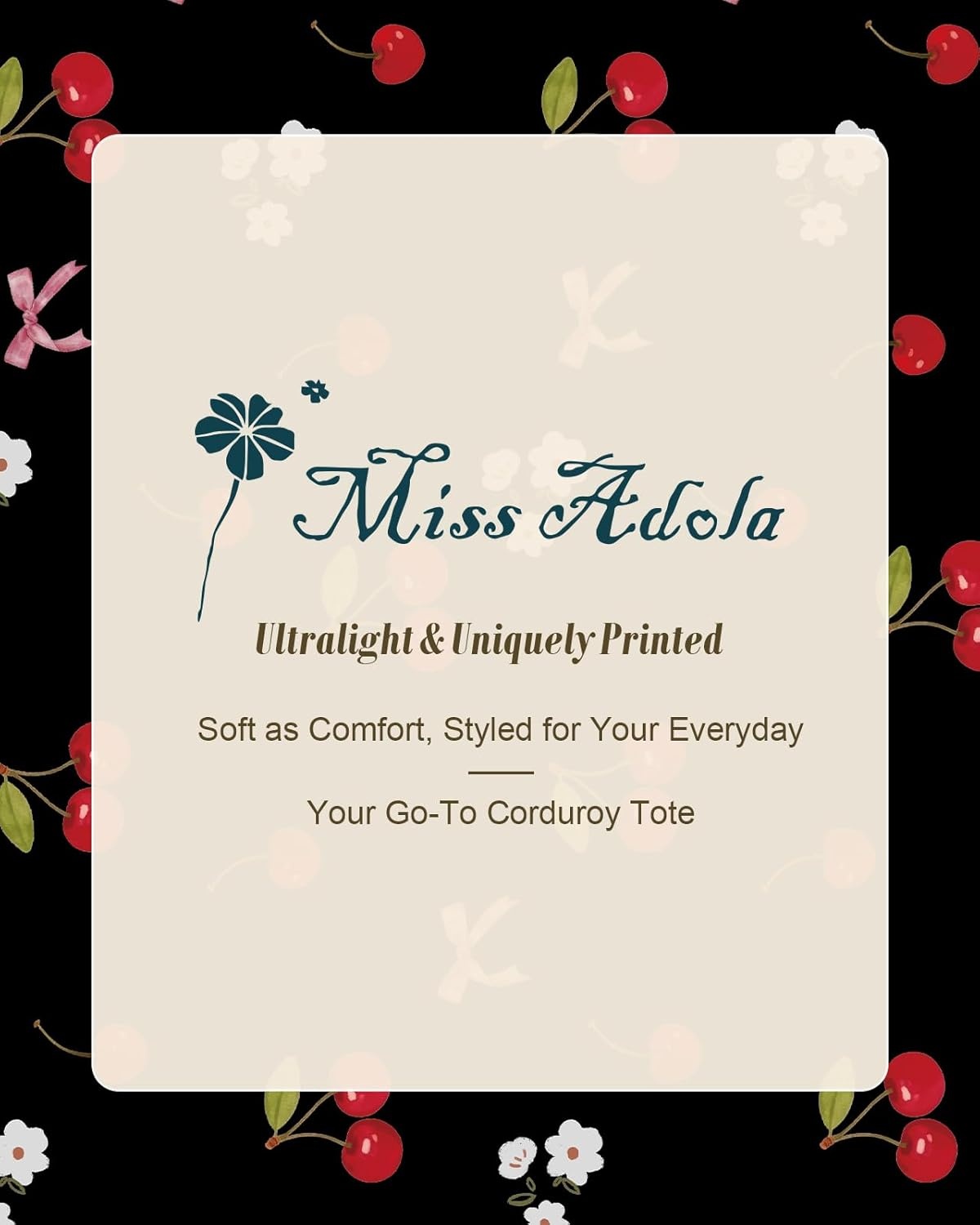 image:imageMiss Adola Aesthetic Corduroy Tote Bag Large Travel Tote Bag for Women with Zipper Multi Pockets for Work Teacher NurseCherrybow