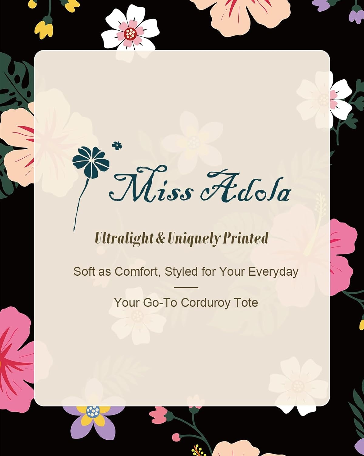 image:imageMiss Adola Aesthetic Corduroy Tote Bag Large Travel Tote Bag for Women with Zipper Multi Pockets for Work Teacher NurseHibiscus