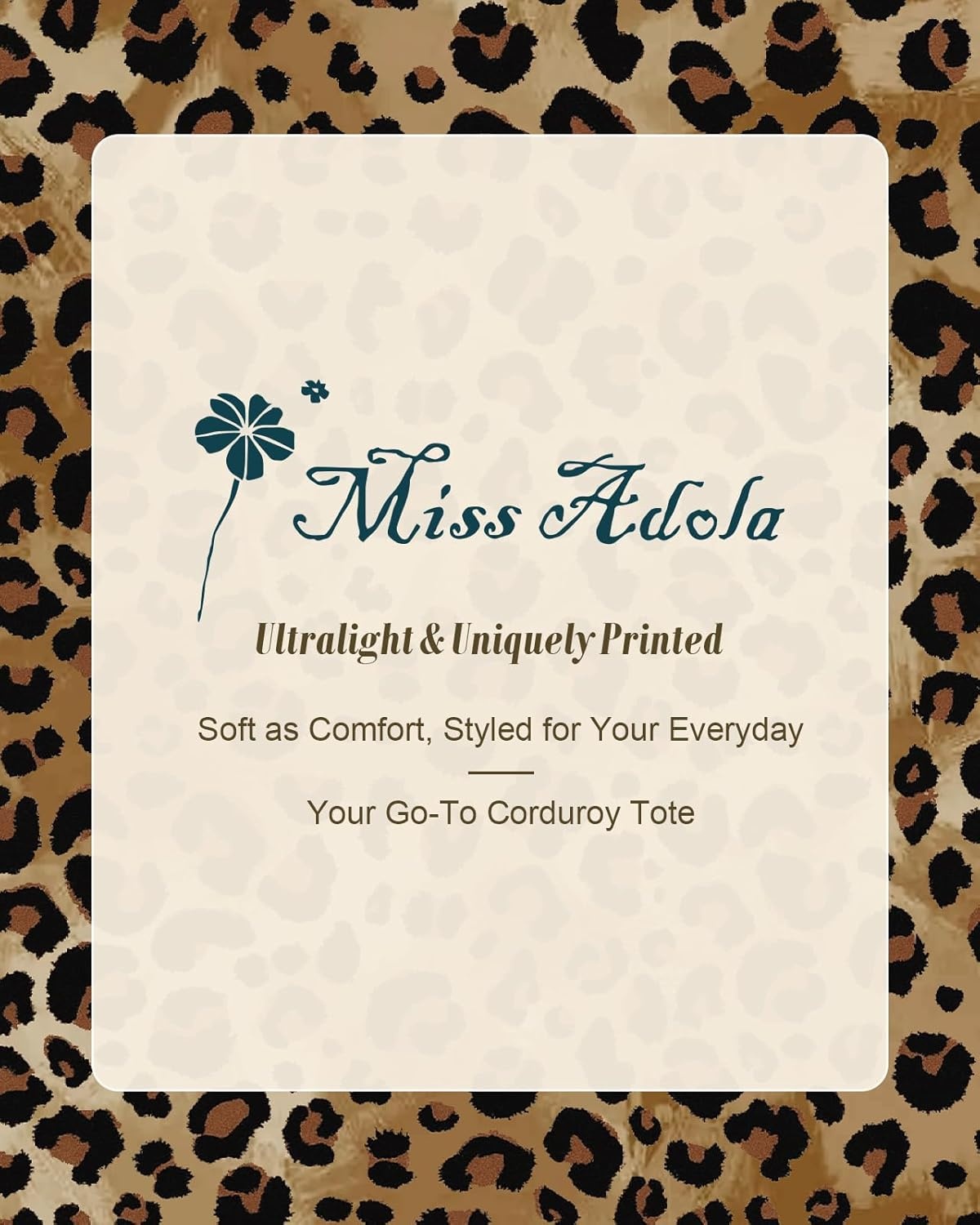 image:imageMiss Adola Aesthetic Corduroy Tote Bag Large Travel Tote Bag for Women with Zipper Multi Pockets for Work Teacher NurseLeopard