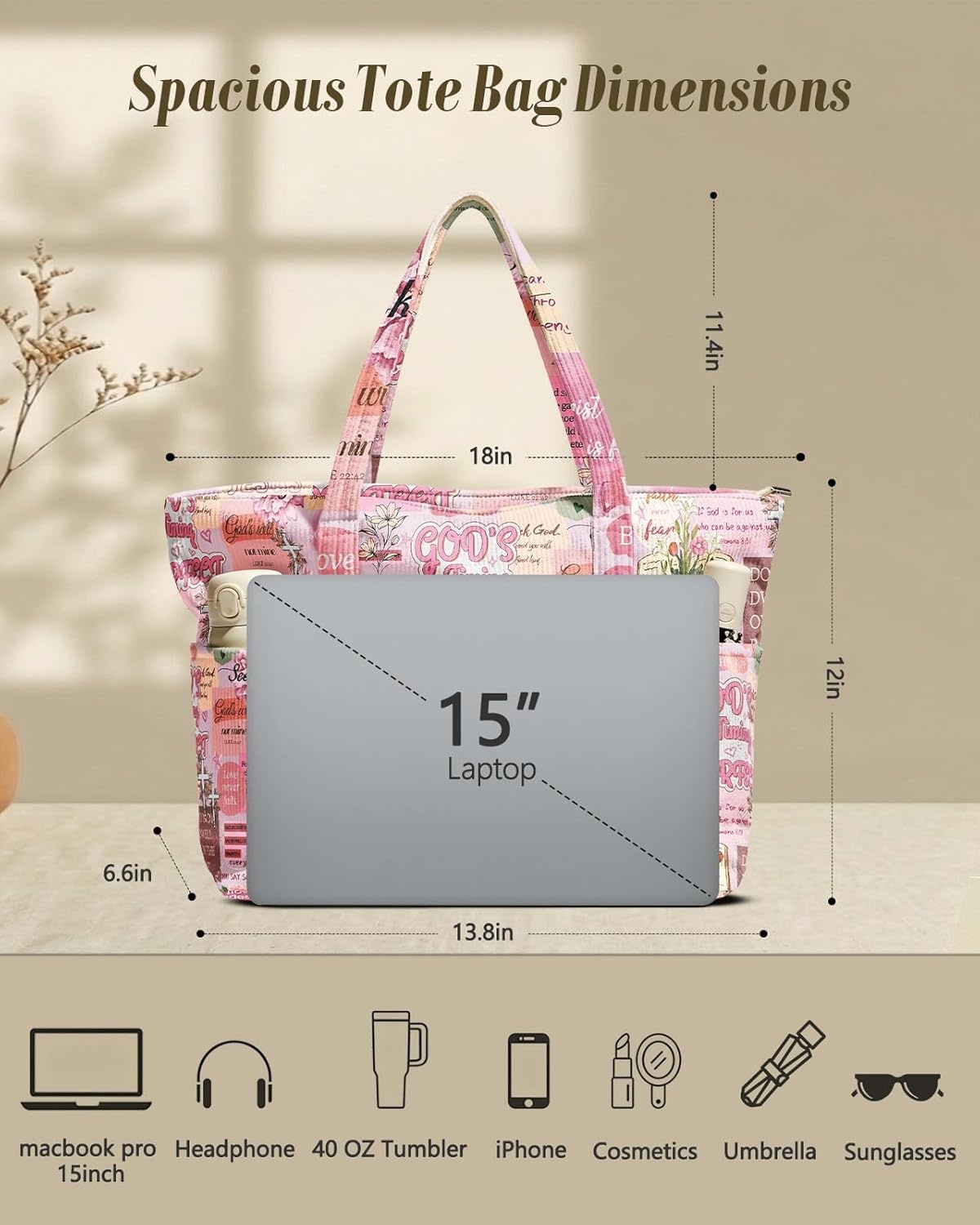 image:imageMiss Adola Aesthetic Corduroy Tote Bag Large Travel Tote Bag for Women with Zipper Multi Pockets for Work Teacher NursePatchwork