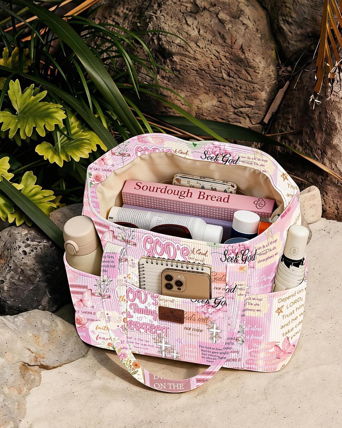 image:imageMiss Adola Aesthetic Corduroy Tote Bag Large Travel Tote Bag for Women with Zipper Multi Pockets for Work Teacher NursePatchwork