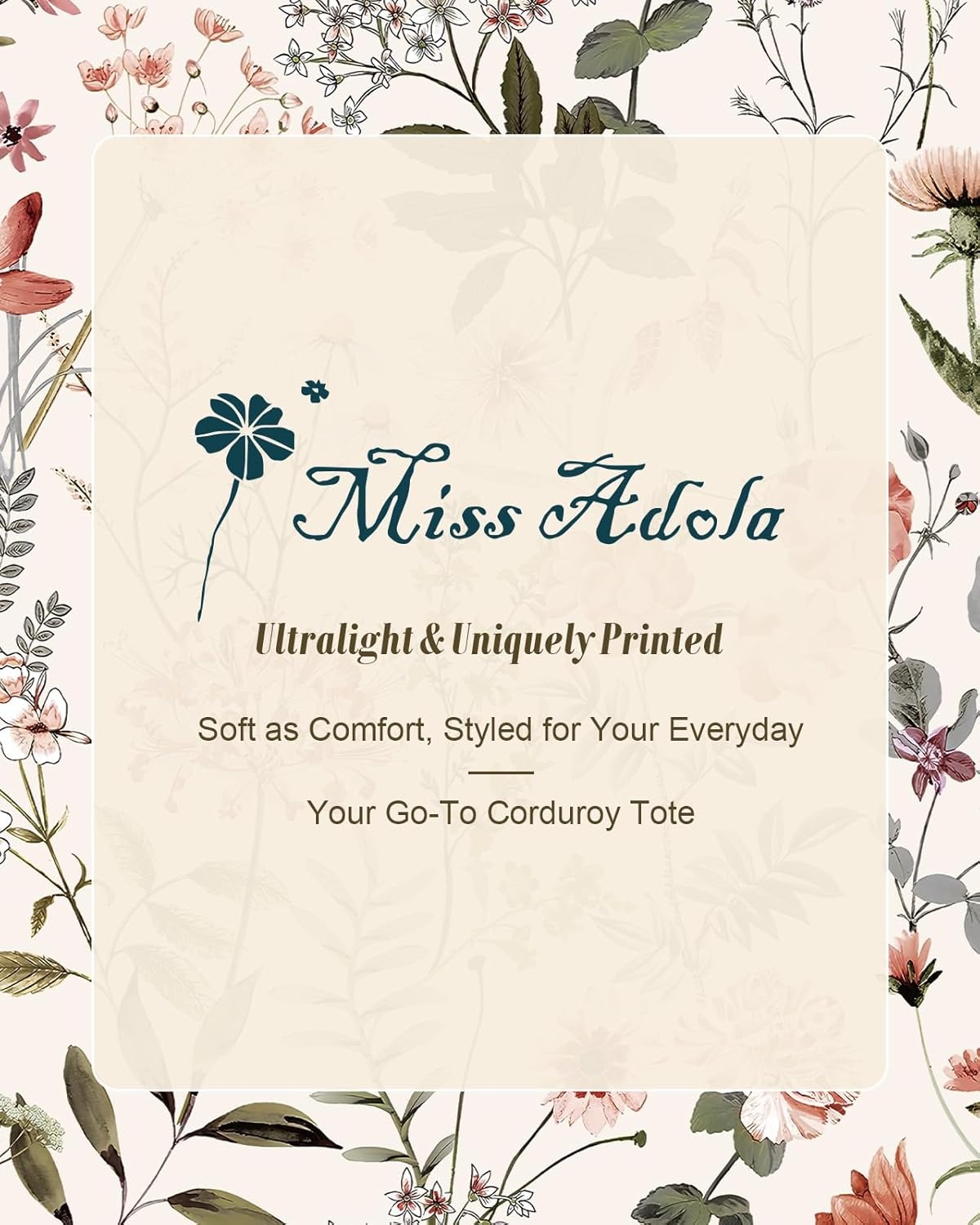 image:imageMiss Adola Aesthetic Corduroy Tote Bag Large Travel Tote Bag for Women with Zipper Multi Pockets for Work Teacher NursePink Floral