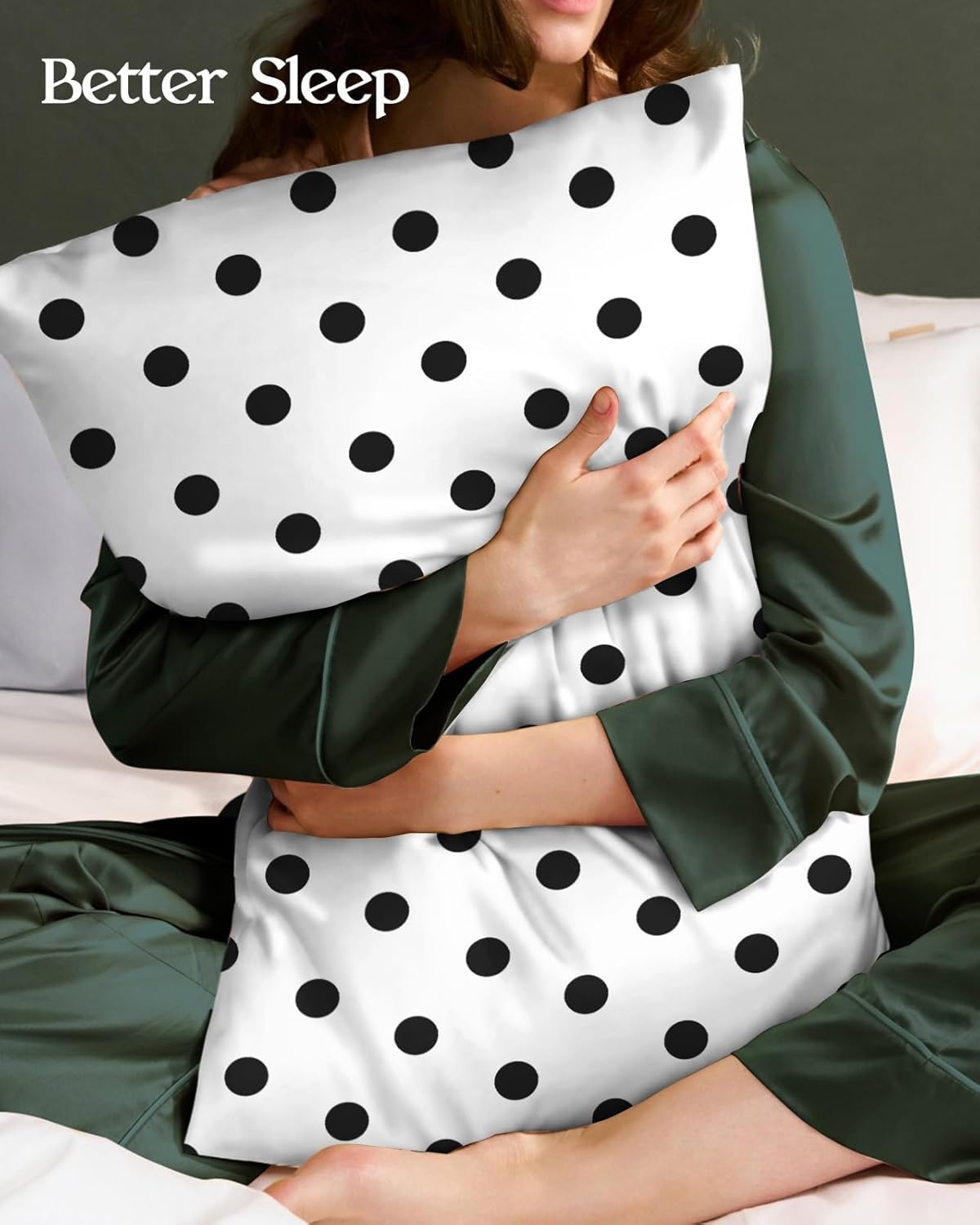 image:imageMiss Adola Silk Pillowcase 2 Pack Cute Pillow Cases 20 x 26 Standard Size Set of 2 for Hair and Skin Smooth Soft Breathable with Hidden Zipper Cooling Pillow Covers for Sleeping Mushroom BushesWhite Black Dot