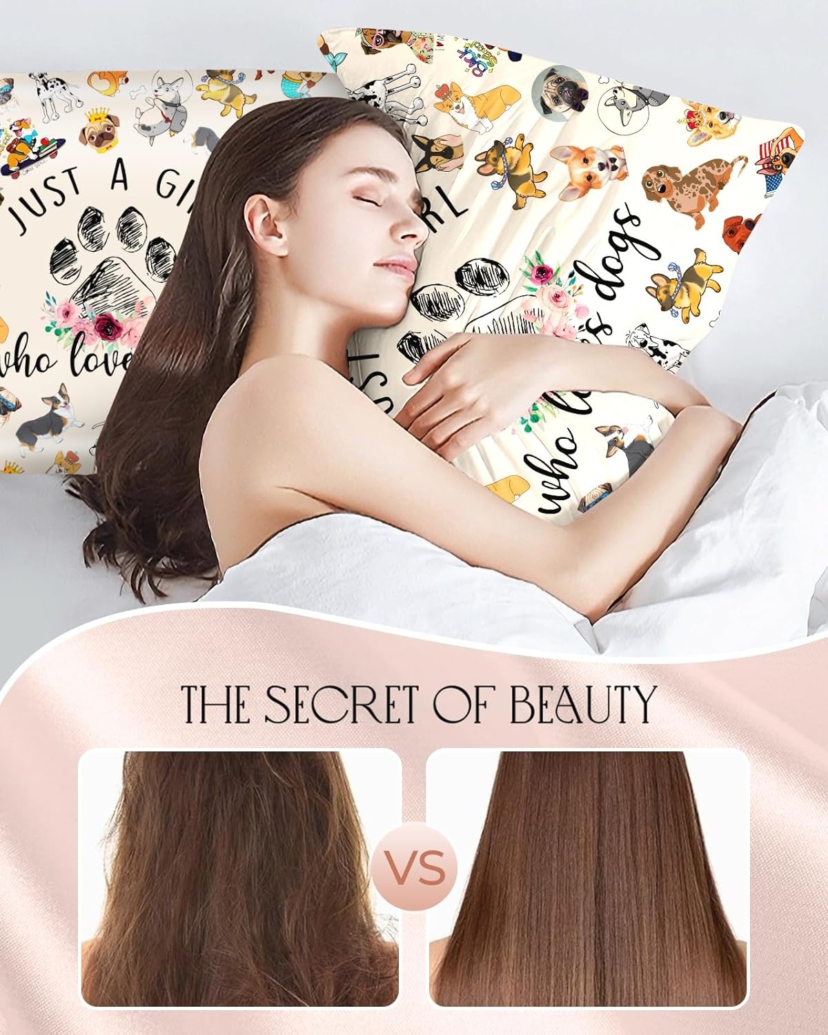 image:imageMiss Adola Silk Pillowcase 2 Pack Cute Pillow Cases 20 x 26 Standard Size Set of 2 for Hair and Skin Smooth Soft Breathable with Hidden Zipper Cooling Pillow Covers for Sleeping Mushroom BushesLittle Puppy
