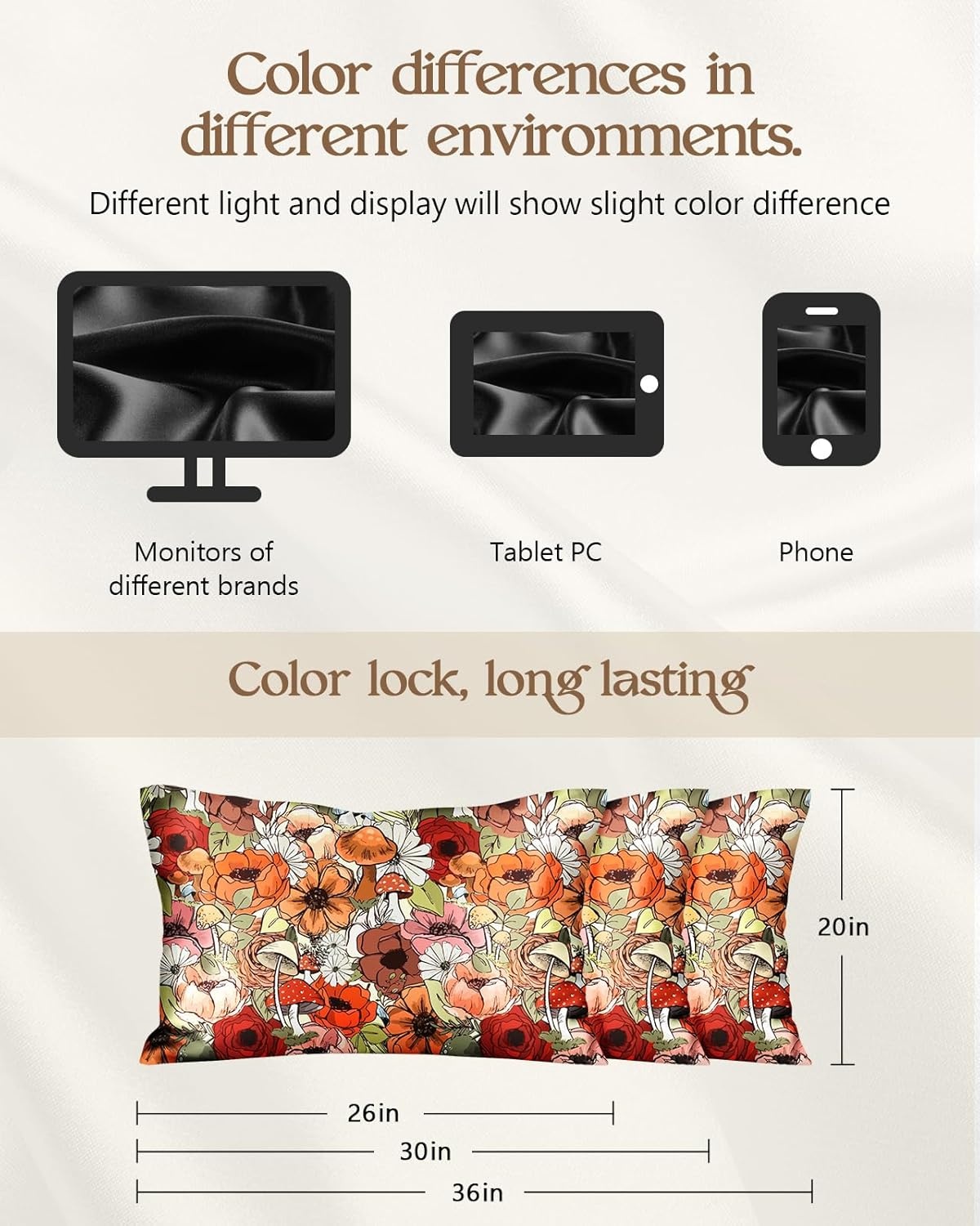 image:imageMiss Adola Silk Pillowcase 2 Pack Cute Pillow Cases 20 x 26 Standard Size Set of 2 for Hair and Skin Smooth Soft Breathable with Hidden Zipper Cooling Pillow Covers for Sleeping Mushroom BushesMushroom Bushes