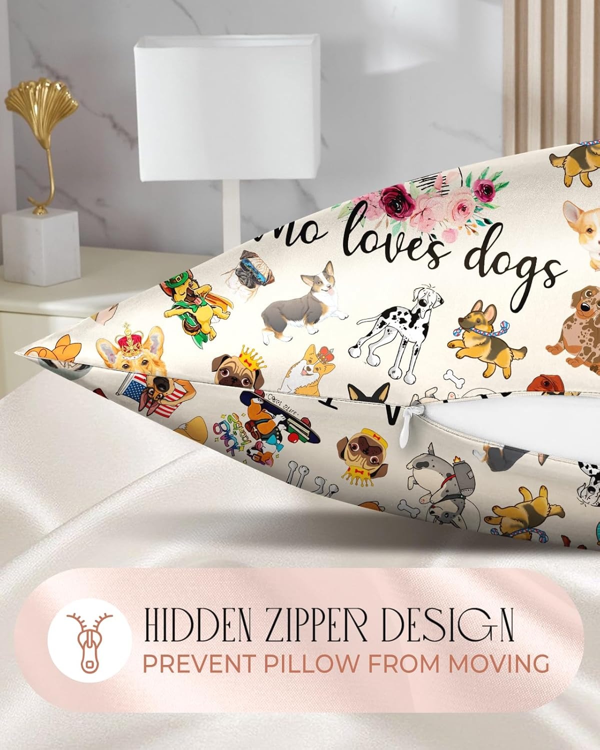 image:imageMiss Adola Silk Pillowcase 2 Pack Cute Pillow Cases 20 x 26 Standard Size Set of 2 for Hair and Skin Smooth Soft Breathable with Hidden Zipper Cooling Pillow Covers for Sleeping Mushroom BushesLittle Puppy