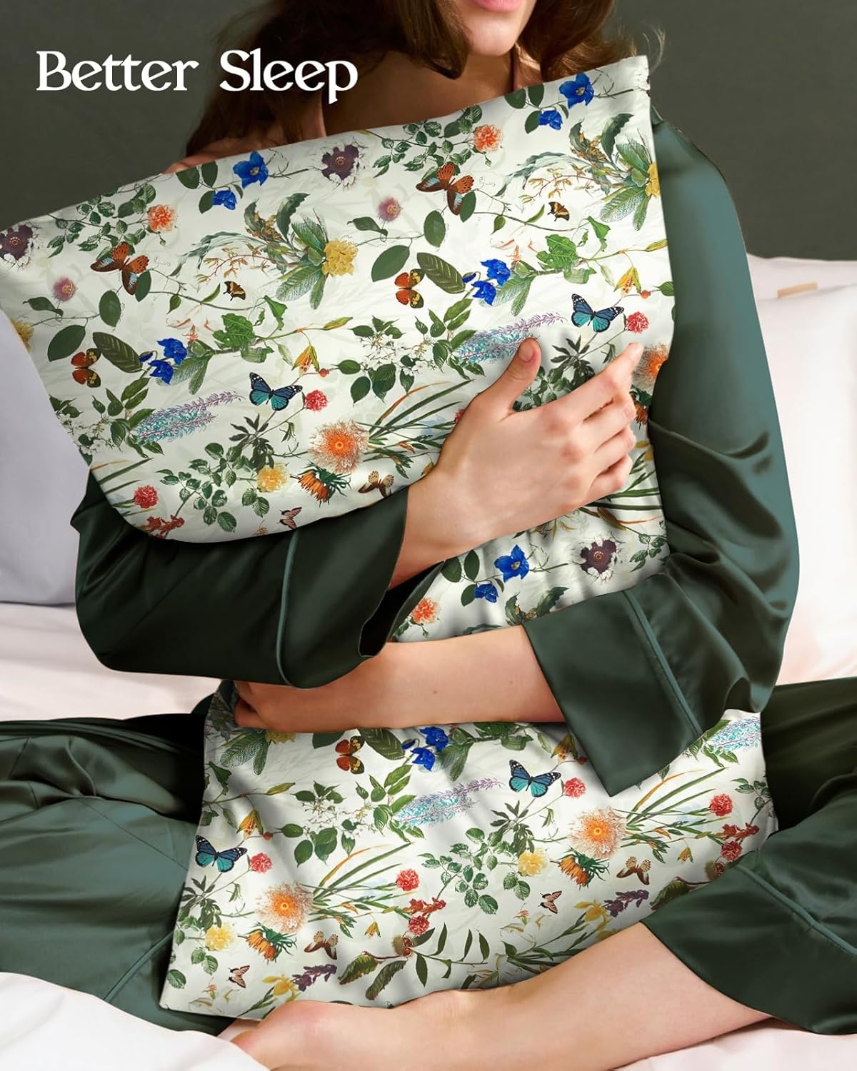 image:imageMiss Adola Silk Pillowcase 2 Pack Cute Pillow Cases 20 x 26 Standard Size Set of 2 for Hair and Skin Smooth Soft Breathable with Hidden Zipper Cooling Pillow Covers for Sleeping Mushroom BushesButterfly Plant