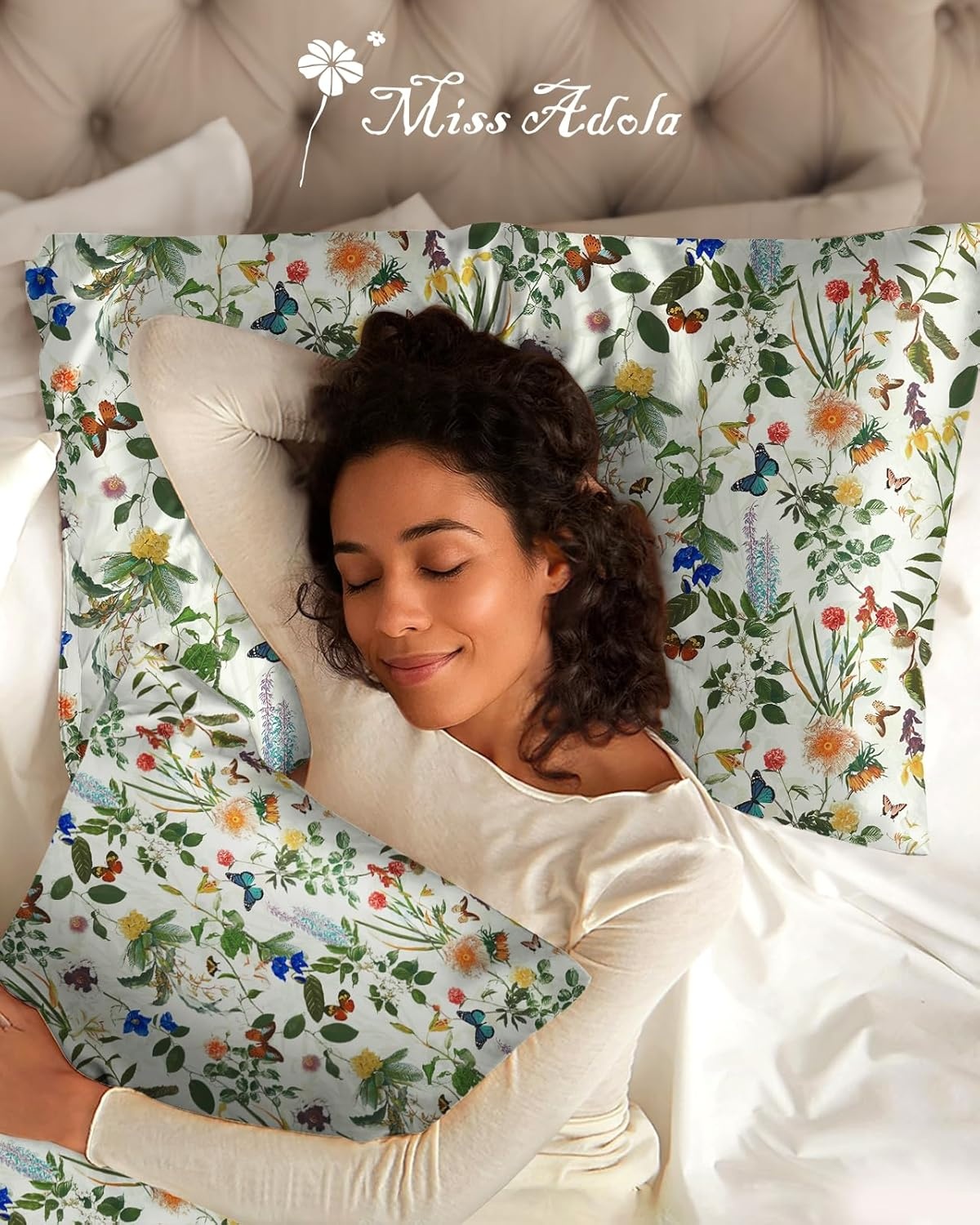 image:imageMiss Adola Silk Pillowcase 2 Pack Cute Pillow Cases 20 x 26 Standard Size Set of 2 for Hair and Skin Smooth Soft Breathable with Hidden Zipper Cooling Pillow Covers for Sleeping Mushroom BushesButterfly Plant
