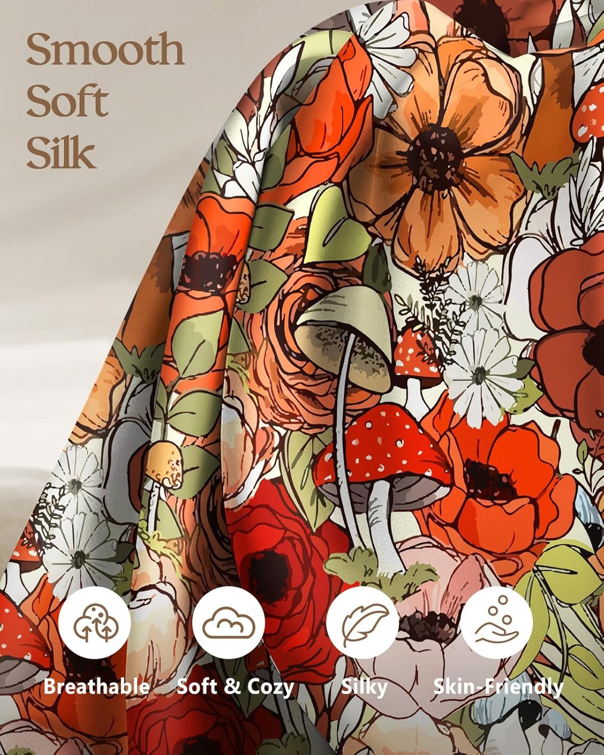 image:imageMiss Adola Silk Pillowcase 2 Pack Cute Pillow Cases 20 x 26 Standard Size Set of 2 for Hair and Skin Smooth Soft Breathable with Hidden Zipper Cooling Pillow Covers for Sleeping Mushroom BushesMushroom Bushes