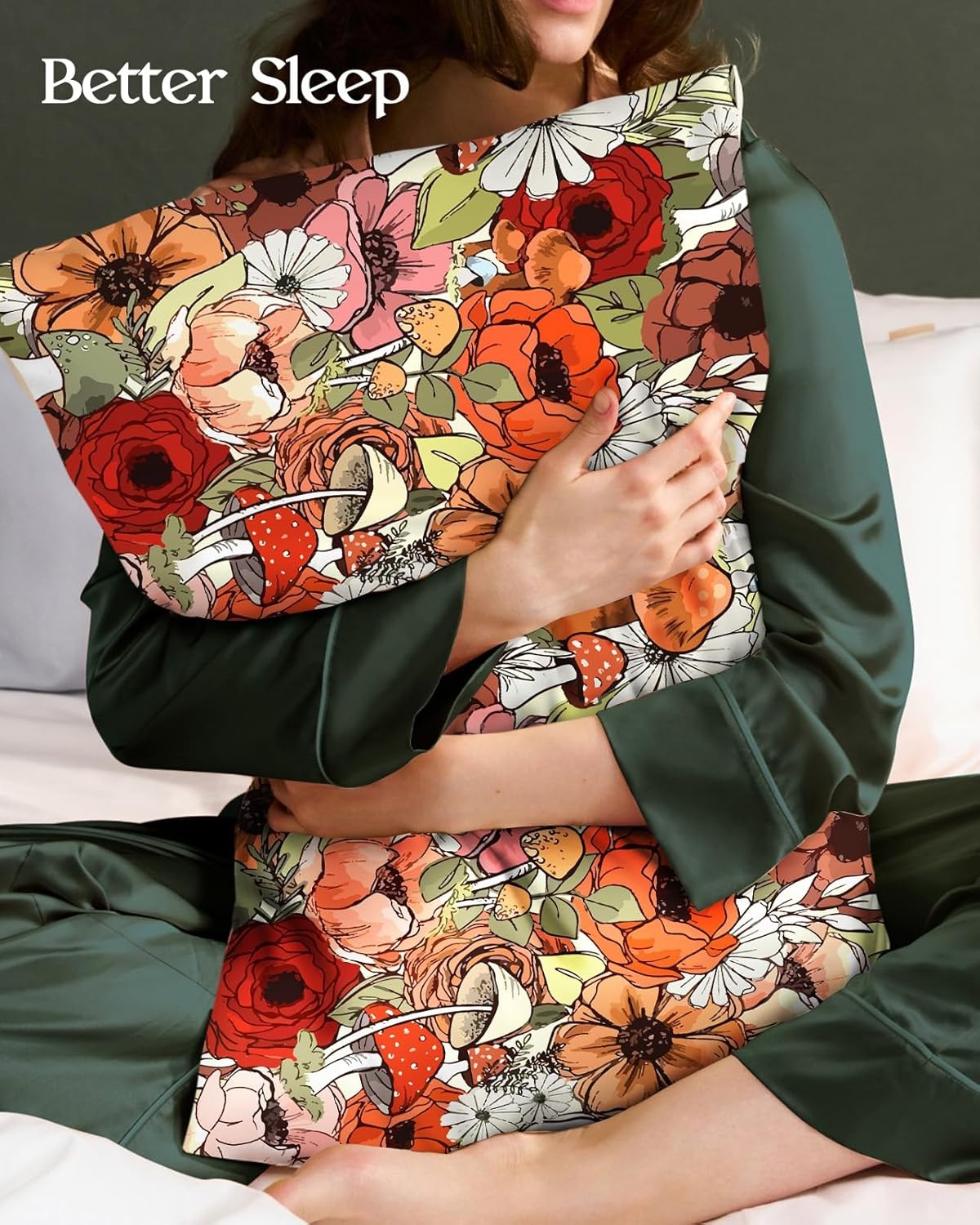 image:imageMiss Adola Silk Pillowcase 2 Pack Cute Pillow Cases 20 x 26 Standard Size Set of 2 for Hair and Skin Smooth Soft Breathable with Hidden Zipper Cooling Pillow Covers for Sleeping Mushroom BushesMushroom Bushes
