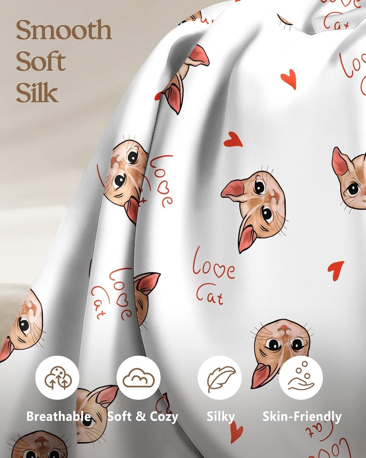 image:imageMiss Adola Silk Pillowcase 2 Pack Cute Pillow Cases 20 x 26 Standard Size Set of 2 for Hair and Skin Smooth Soft Breathable with Hidden Zipper Cooling Pillow Covers for Sleeping Mushroom BushesLove Cat