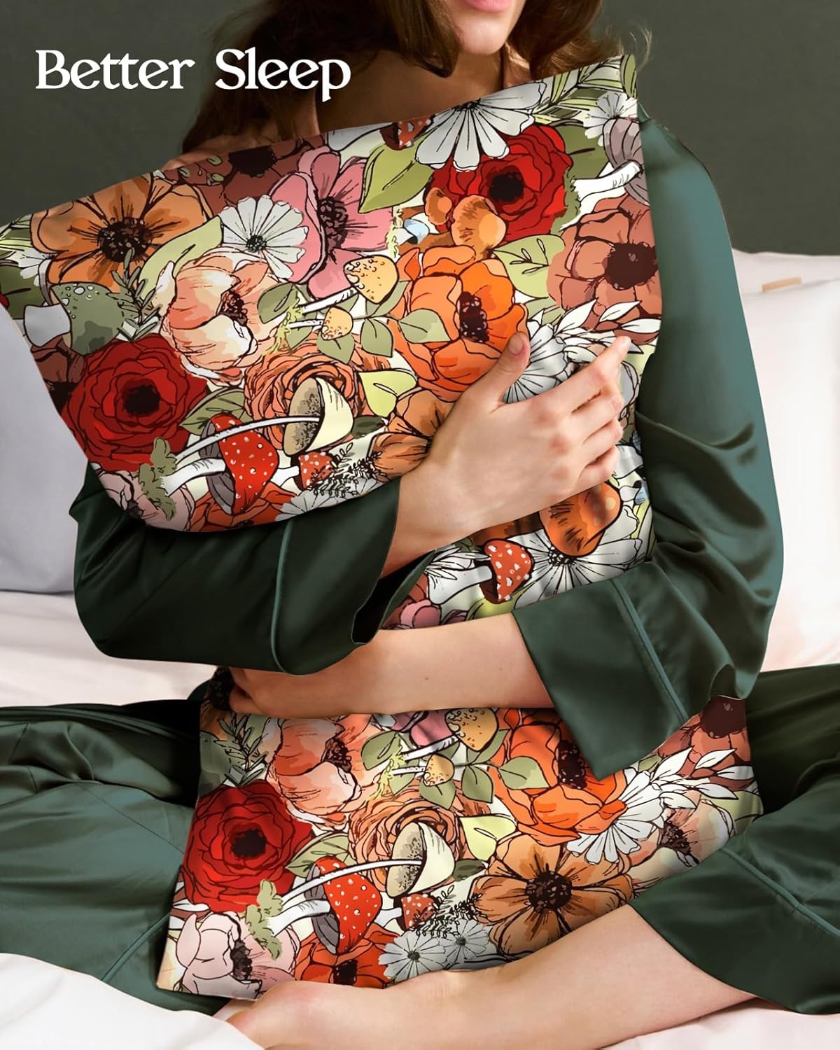 image:imageMiss Adola Silk Pillowcase 2 Pack Cute Pillow Cases 20 x 26 Standard Size Set of 2 for Hair and Skin Smooth Soft Breathable with Hidden Zipper Cooling Pillow Covers for Sleeping Mushroom BushesMushroom Bushes